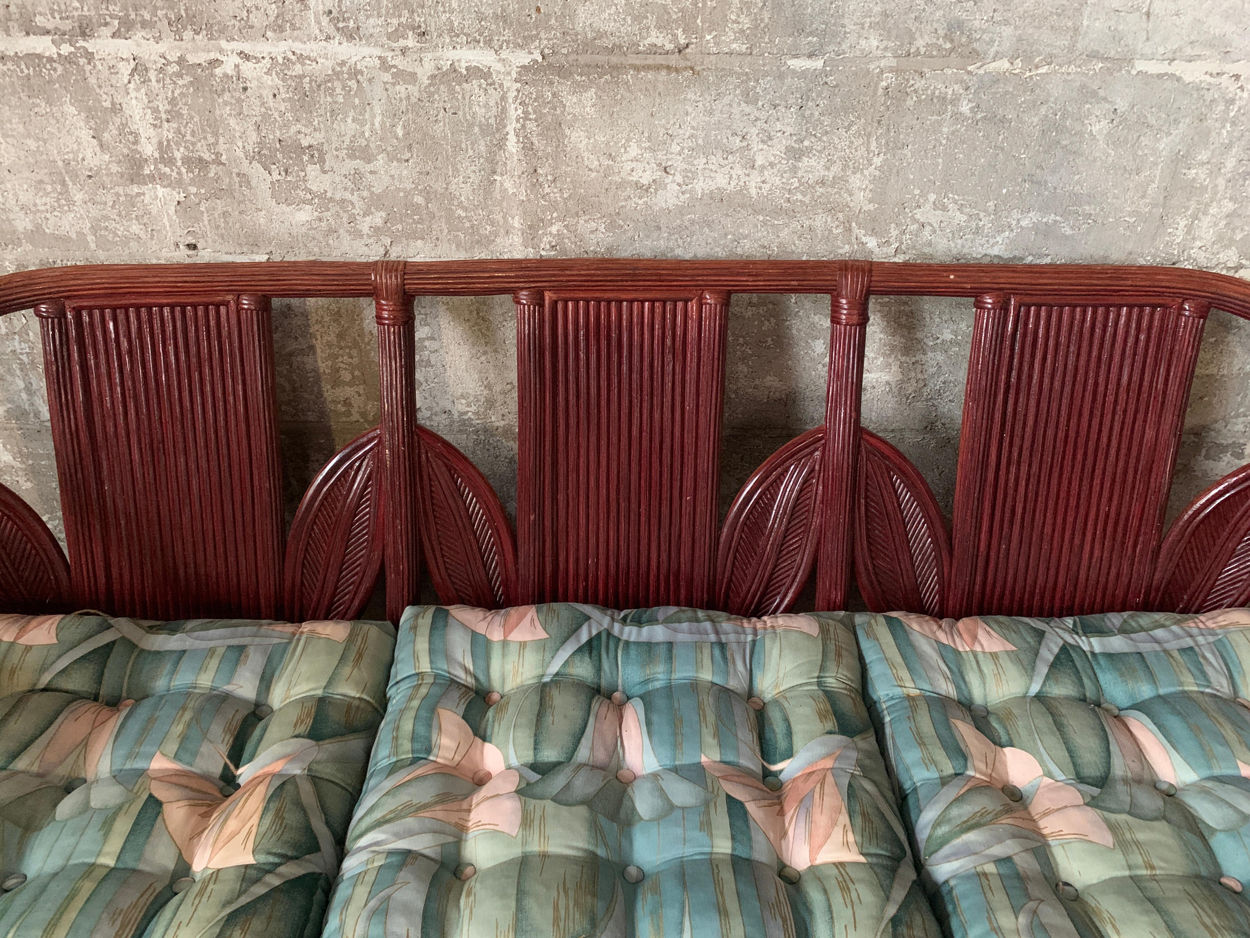 Bambou Banc en rotin et feuilles de palmier côtières de bambou, Vivai del Sud, 1970 en vente