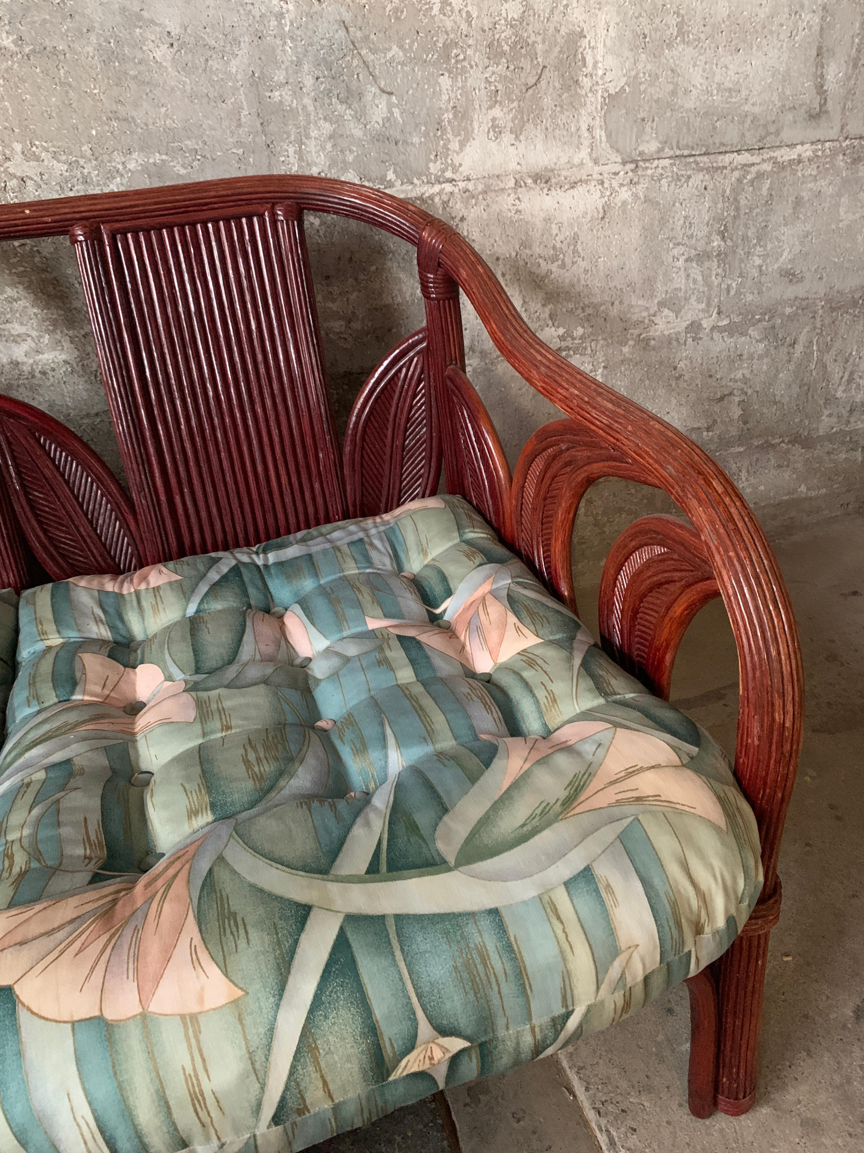 Banc en rotin et feuilles de palmier côtières de bambou, Vivai del Sud, 1970 en vente 1