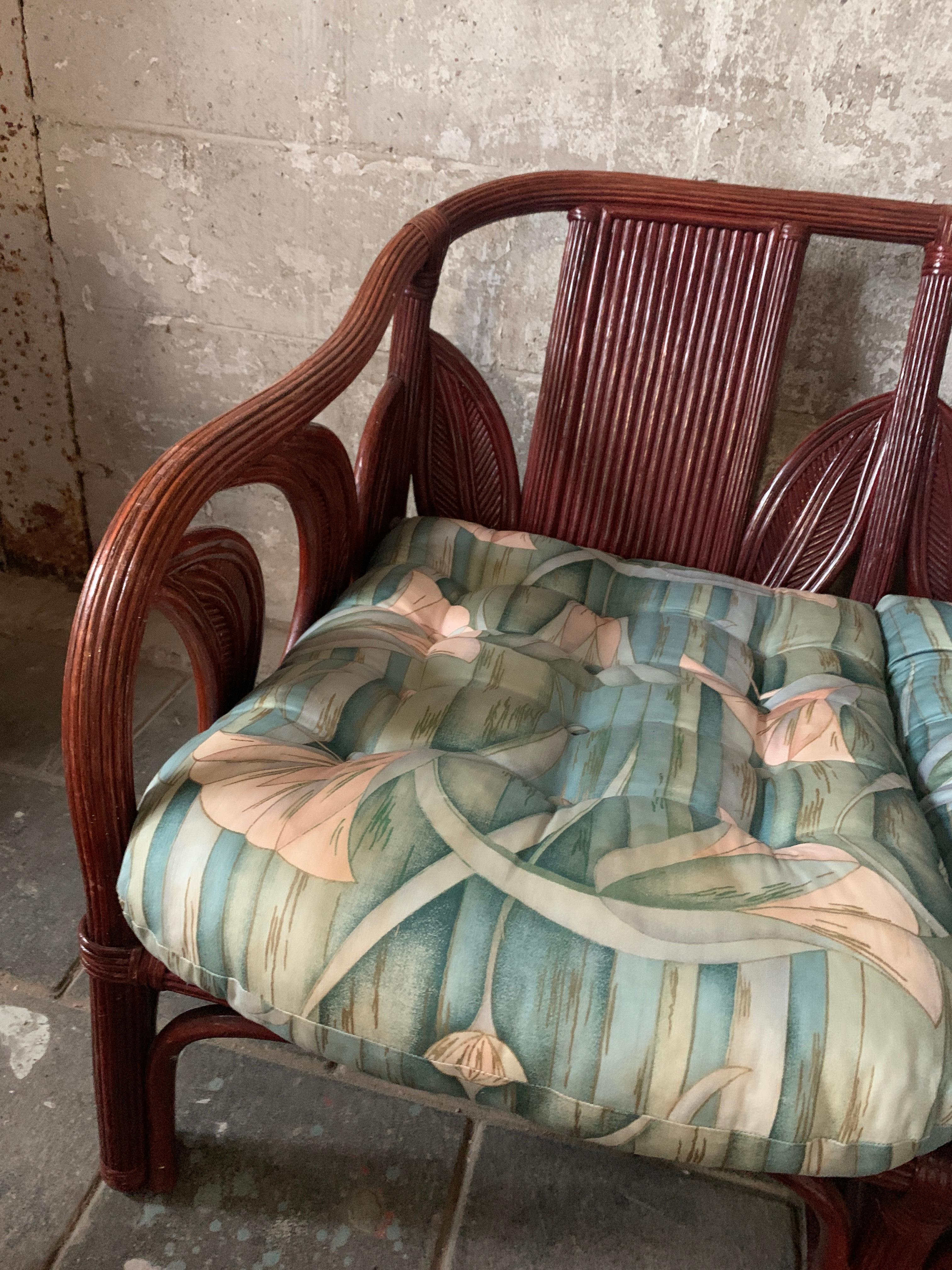 Banc en rotin et feuilles de palmier côtières de bambou, Vivai del Sud, 1970 en vente 2