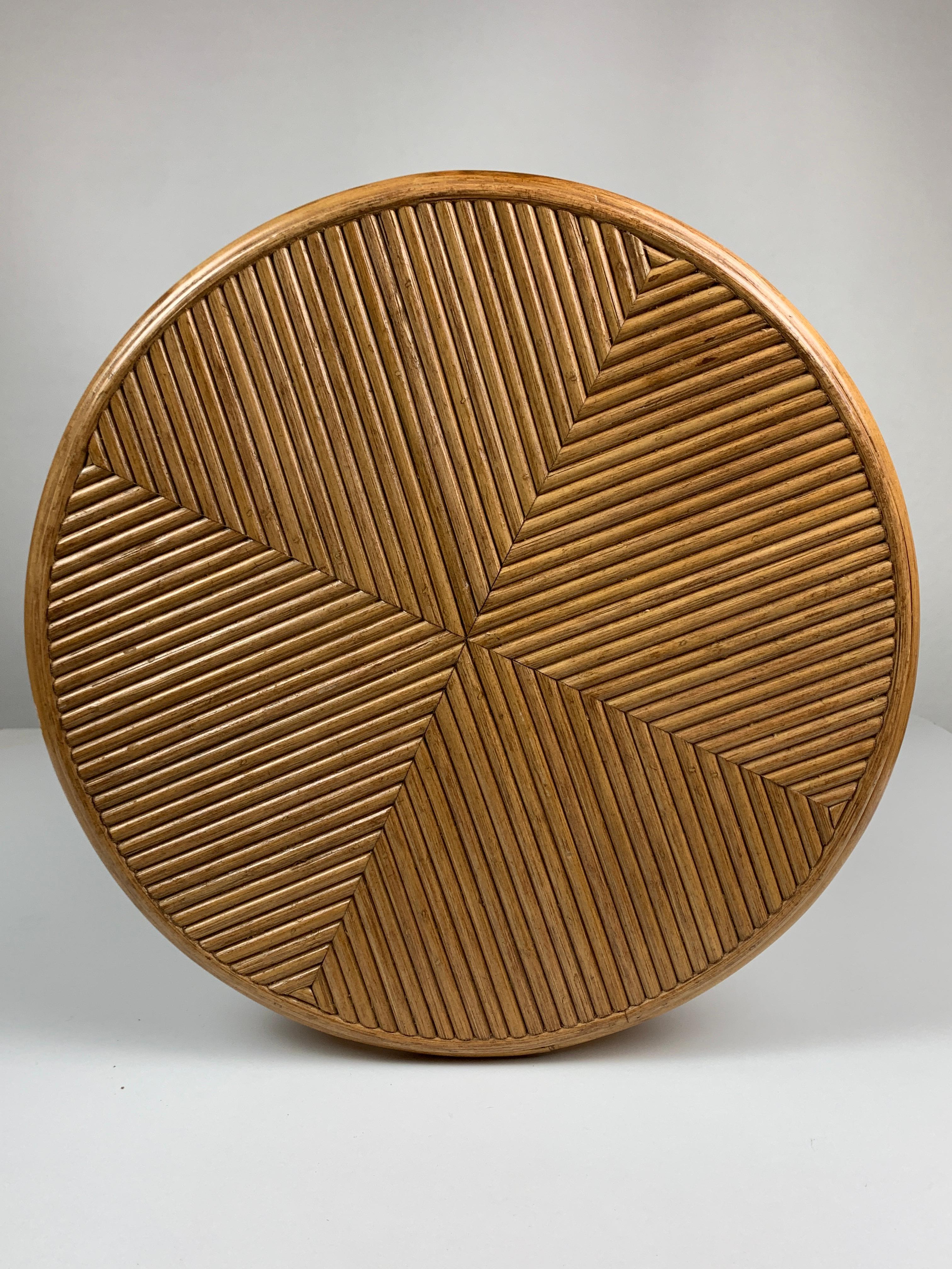 Pencil reed rattan bamboo coastal pedestal side table, Vivai del Sud Italy 1970s 3