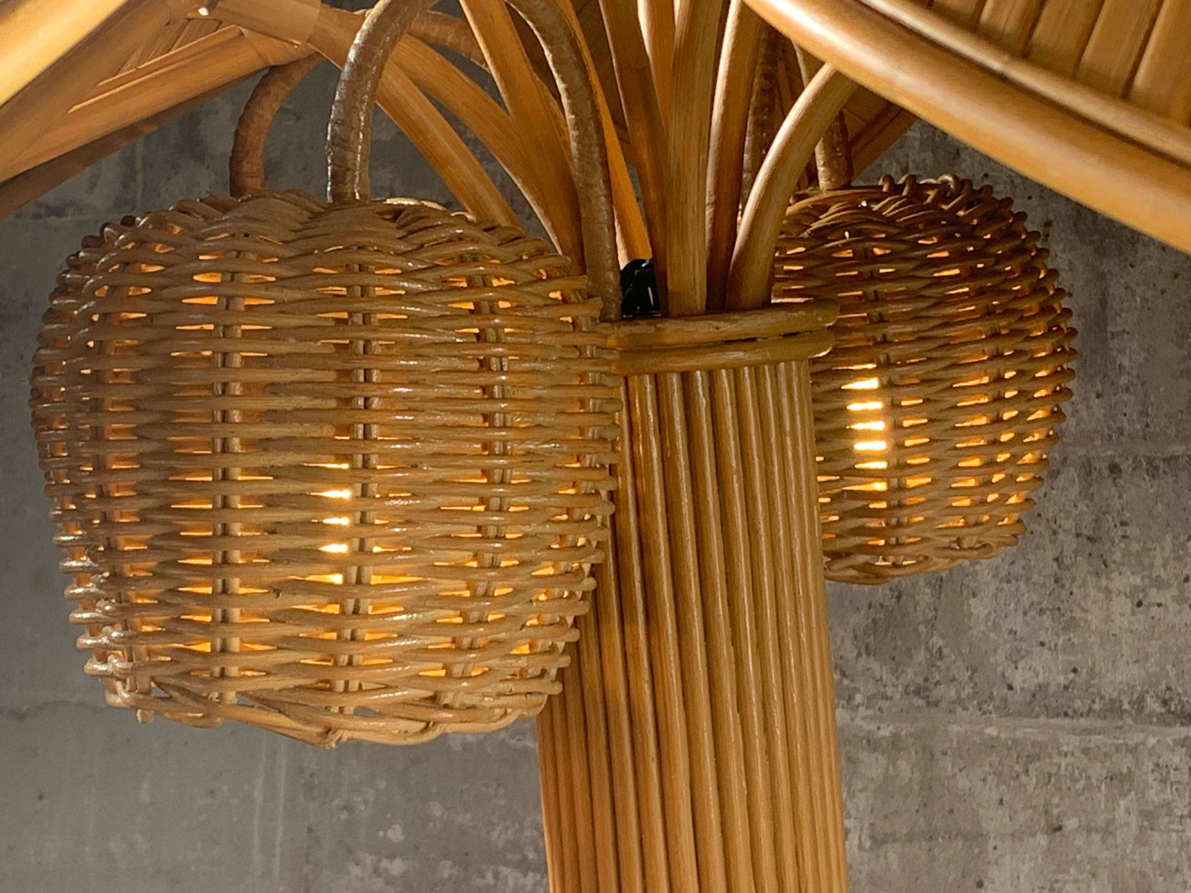 Late 20th Century Pencil Reed rattan bamboo coconut palm tree floor lamp