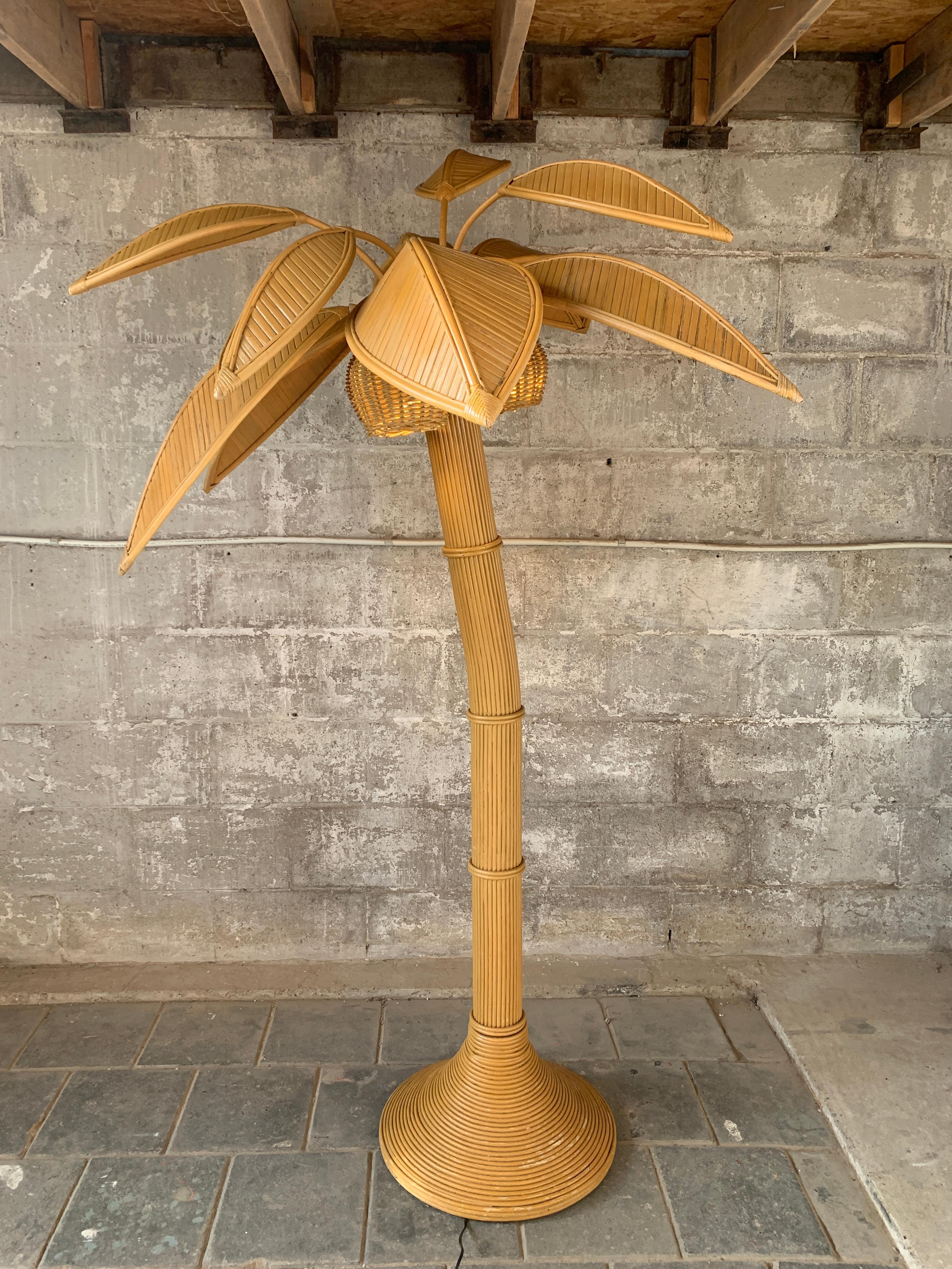 Pencil Reed rattan bamboo coconut palm tree floor lamp 2