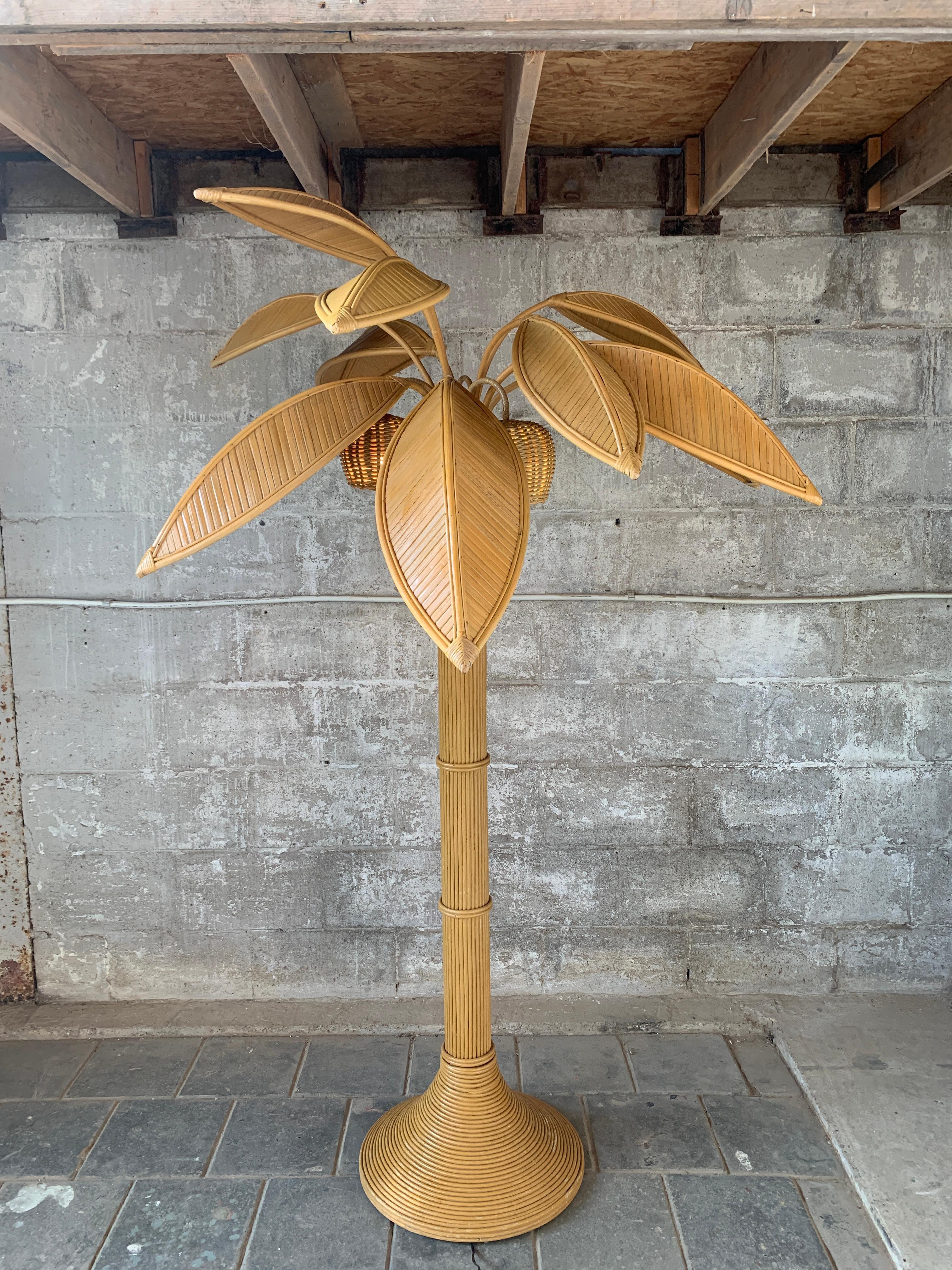 Pencil Reed rattan bamboo coconut palm tree floor lamp 3