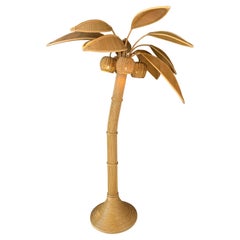 Lampadaire crayon en rotin, bambou, noix de coco et palmier