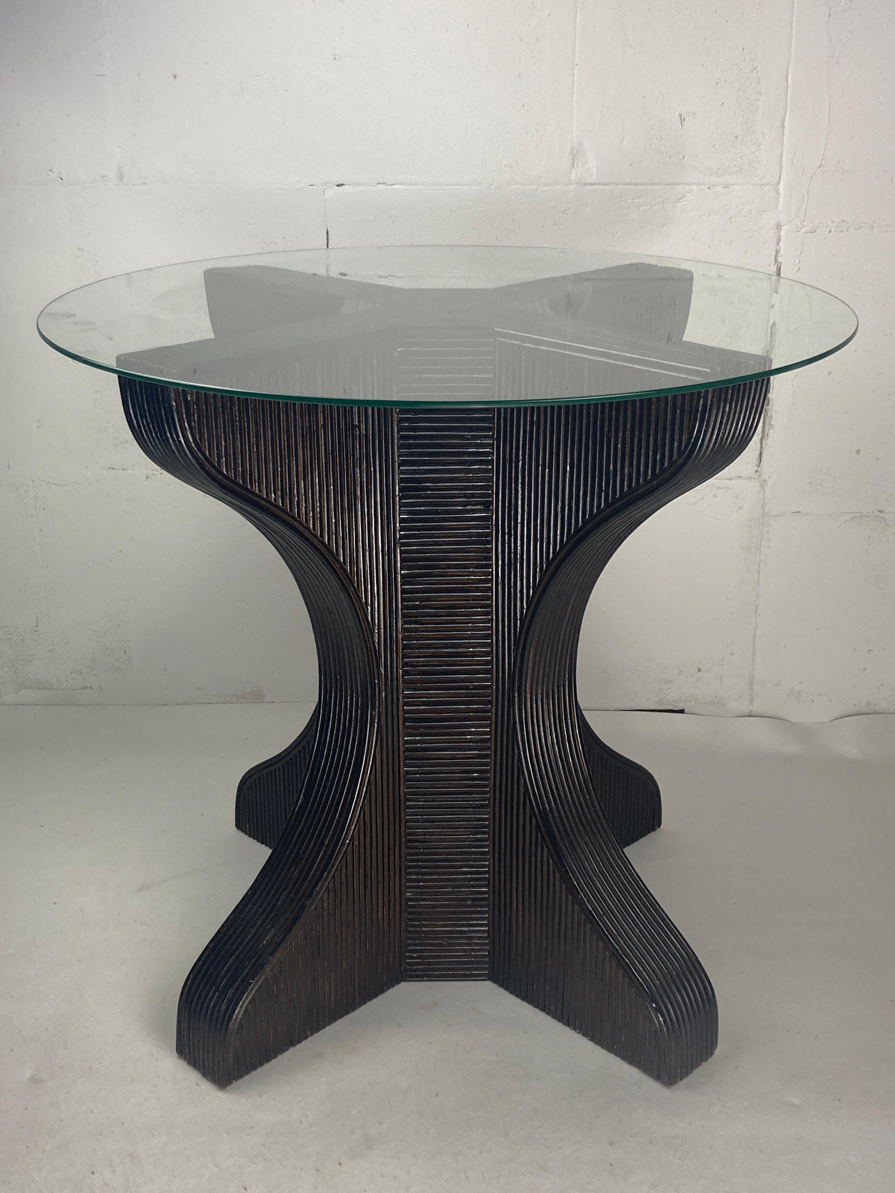 Pencil reed rattan bamboo dining or side table base with smoked glass top, 1970s For Sale 8