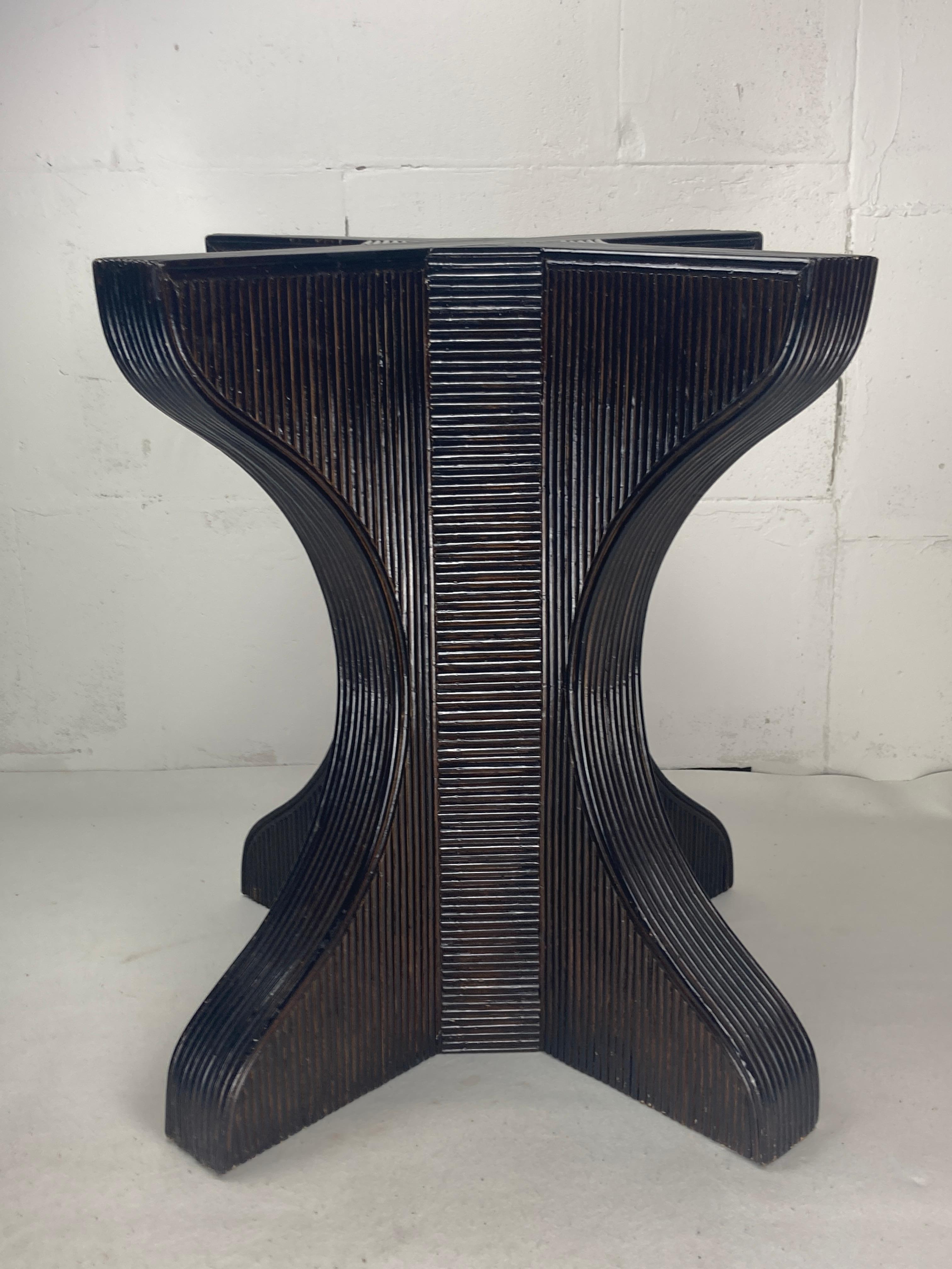 Italian Pencil reed rattan bamboo dining or side table base with smoked glass top, 1970s For Sale