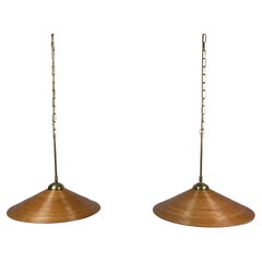 Pencil Reed Rattan Bamboo Hanging Pendant Lamps, Italy, 1970s, Set of 2