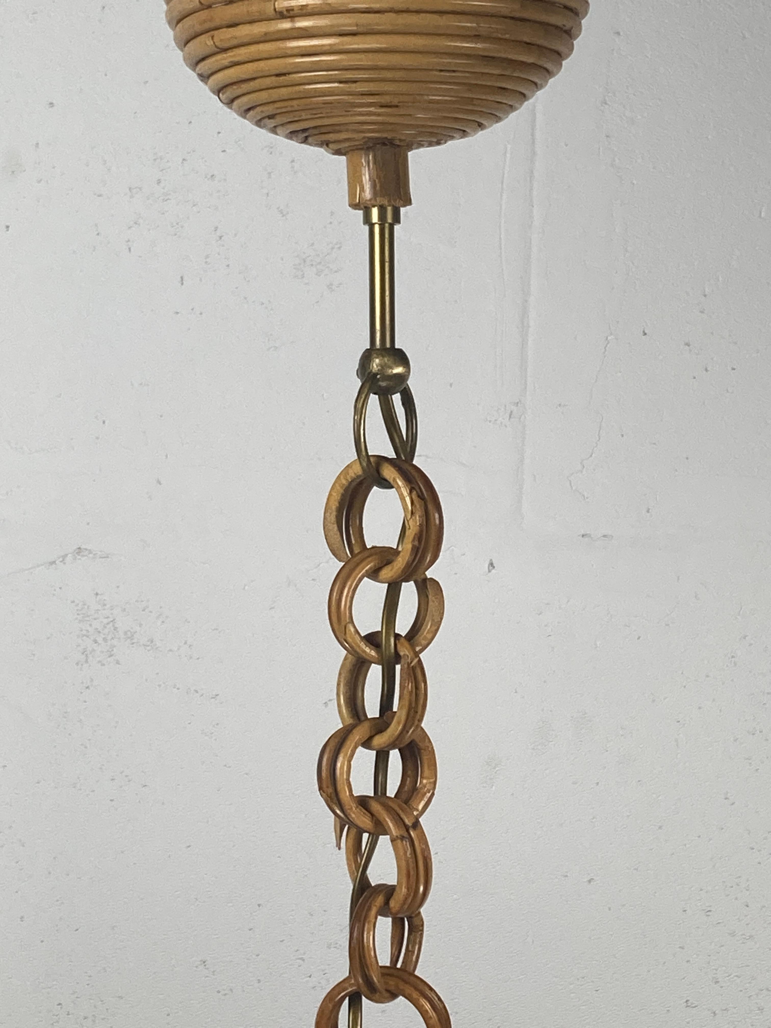 Pencil Reed Rattan Bamboo Pendant Lamp, Italy, 1970 9