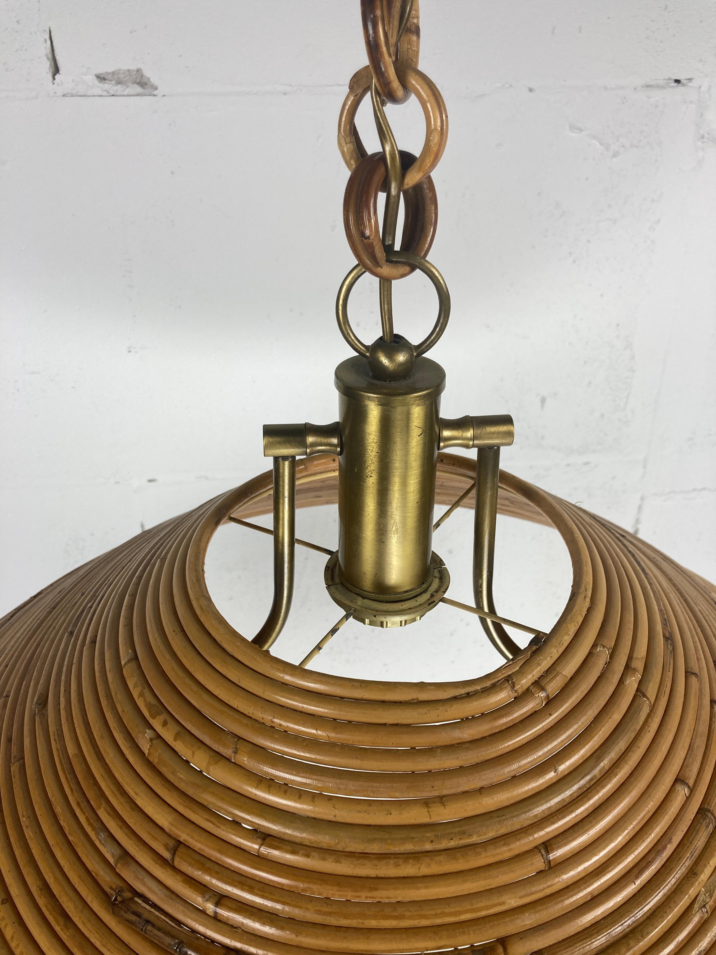 Late 20th Century Pencil Reed Rattan Bamboo Pendant Lamp, Italy, 1970