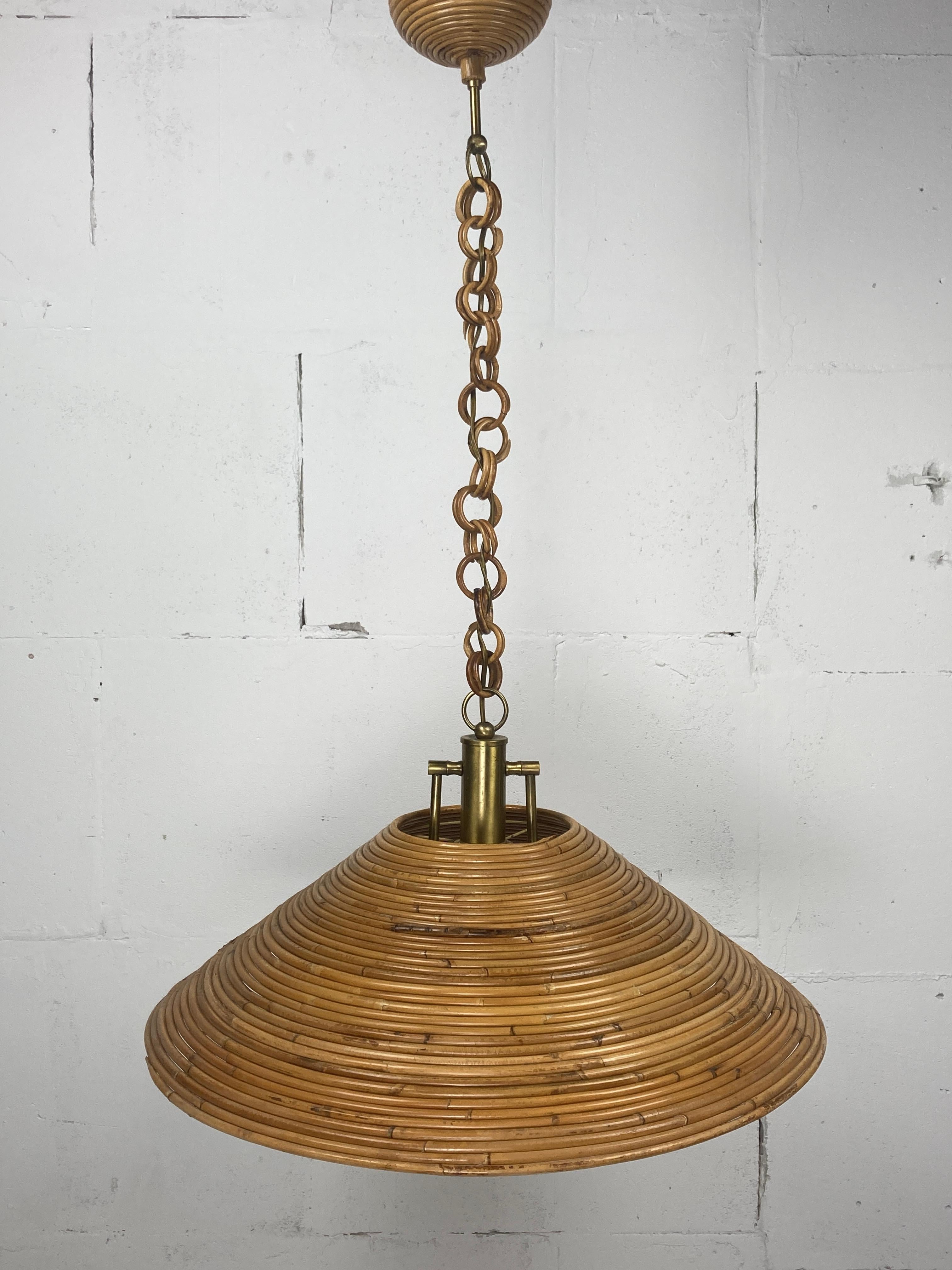 Pencil Reed Rattan Bamboo Pendant Lamp, Italy, 1970 2