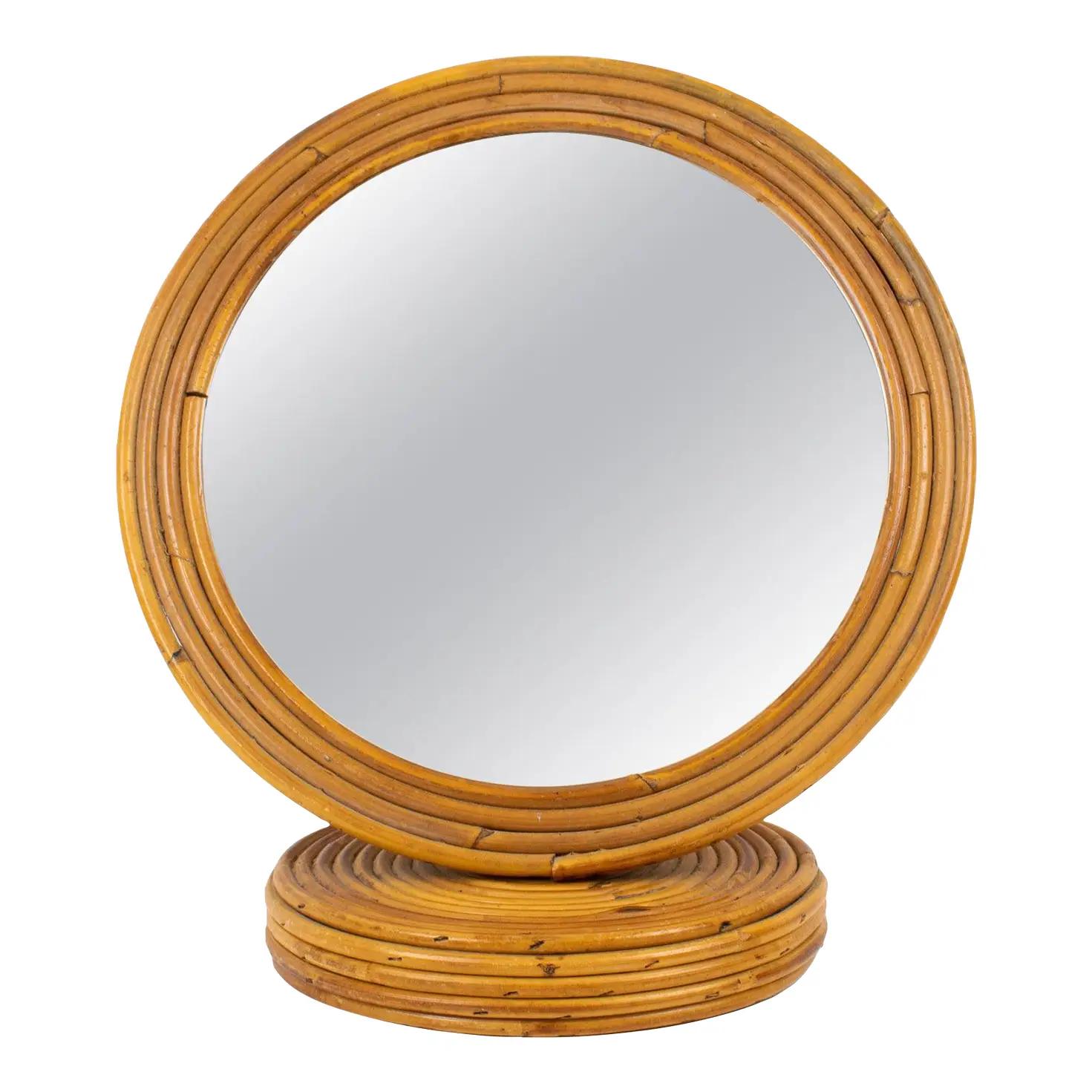 Pencil Reed Rattan Bamboo Table Mirror, Italy 1960s For Sale 4