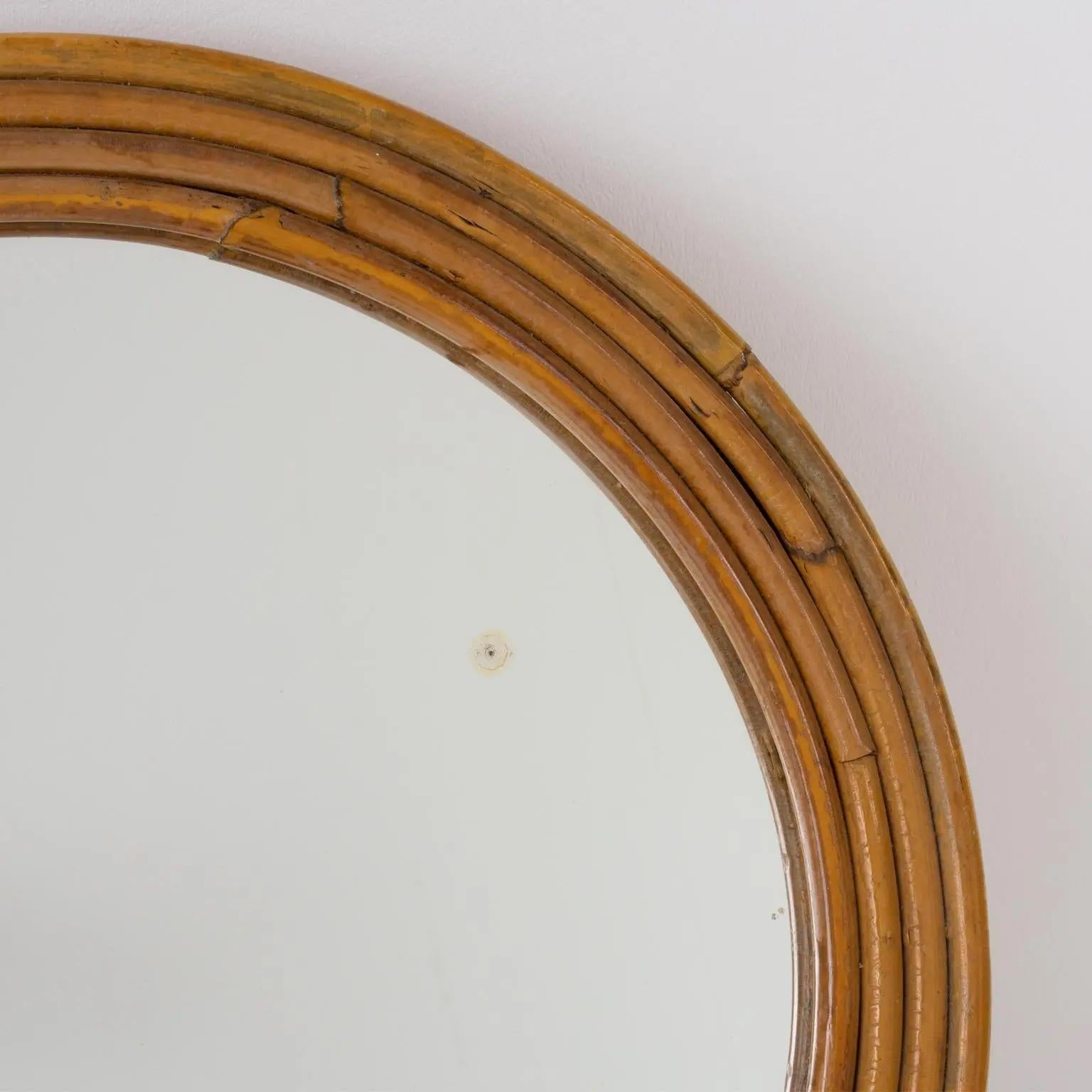 Pencil Reed Rattan Bamboo Table Mirror, Italy 1960s For Sale 3