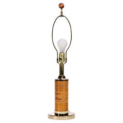 Pencil Reed Rattan & Brass Table Lamp, Mid Century Modern 1950s