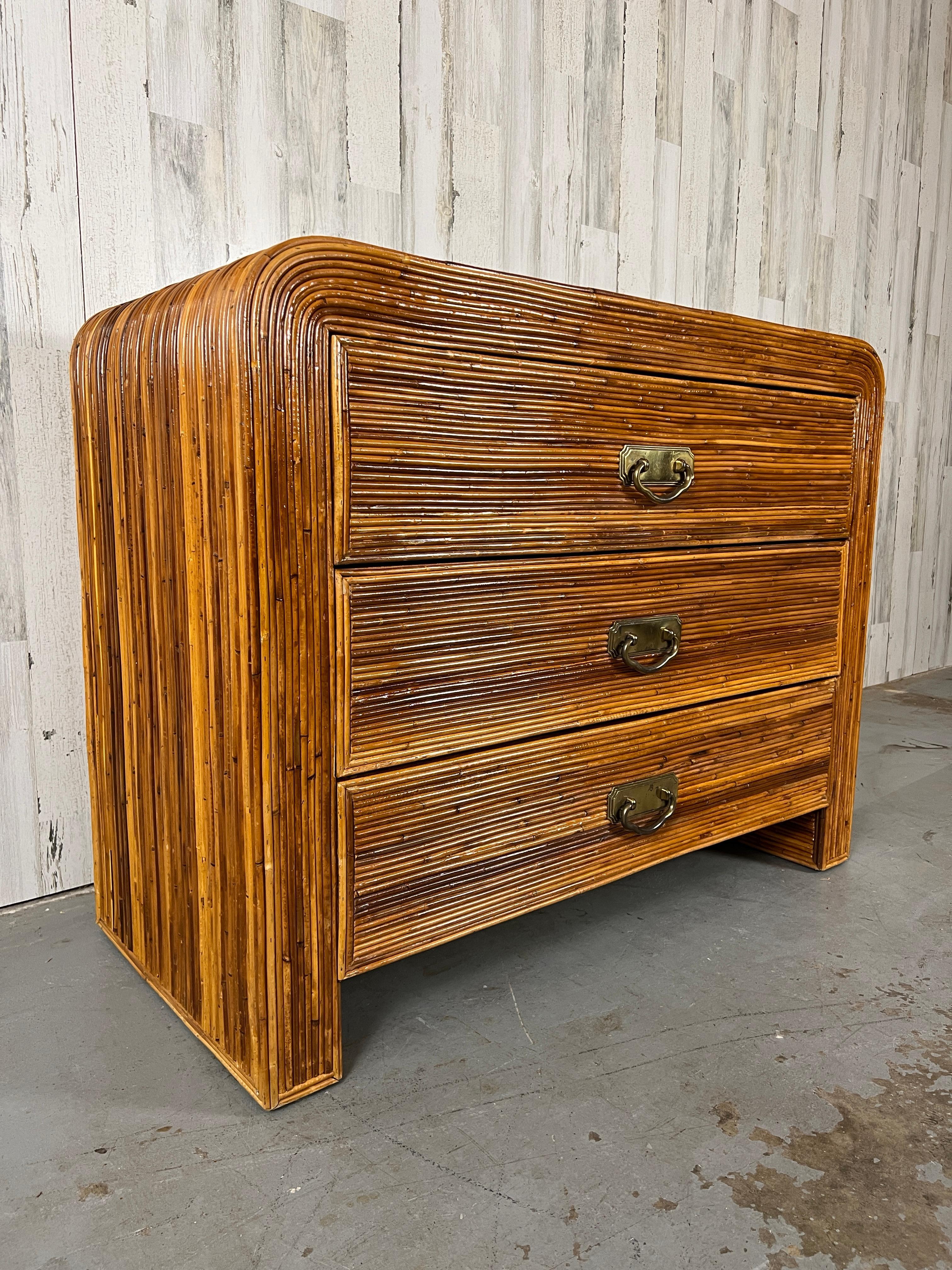 Mid-Century Modern Pencil Reed Rattan Chest of Drawers