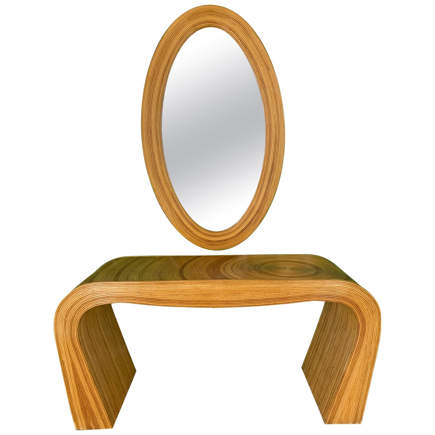 Pencil Reed Rattan Console Table and Mirror