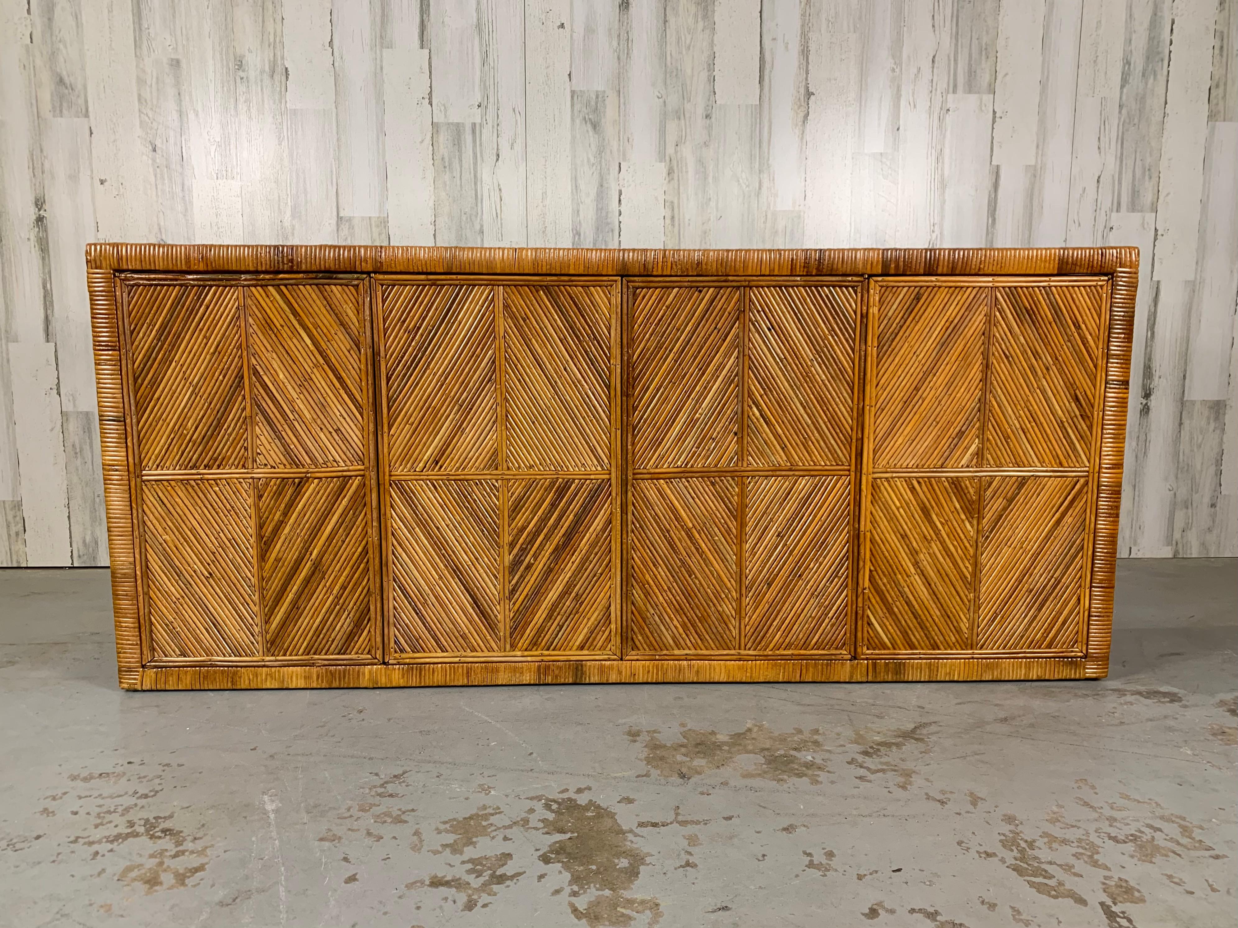 Pencil Reed Rattan Diamond Design Credenza In Good Condition In Denton, TX