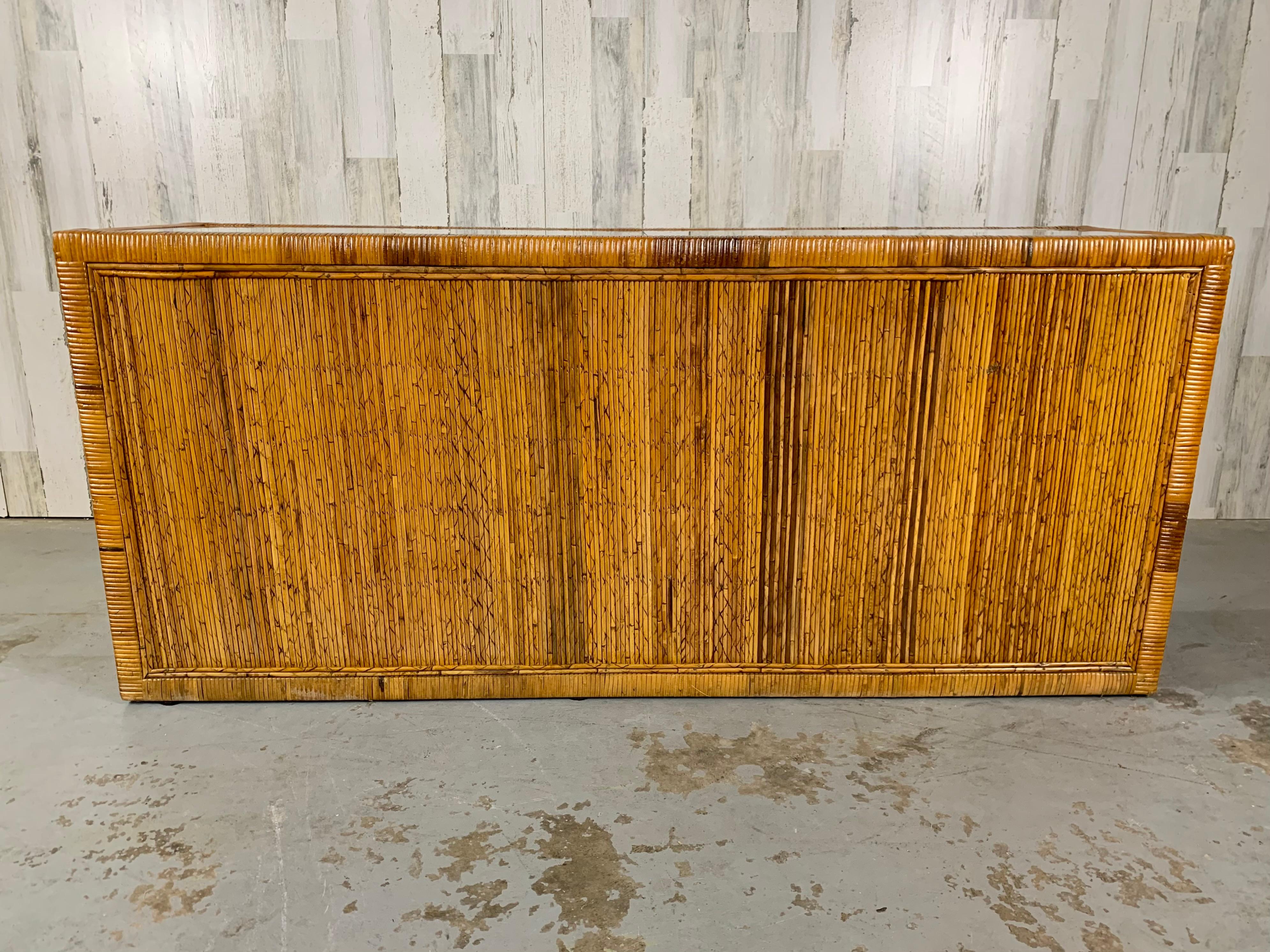 20th Century Pencil Reed Rattan Diamond Design Credenza