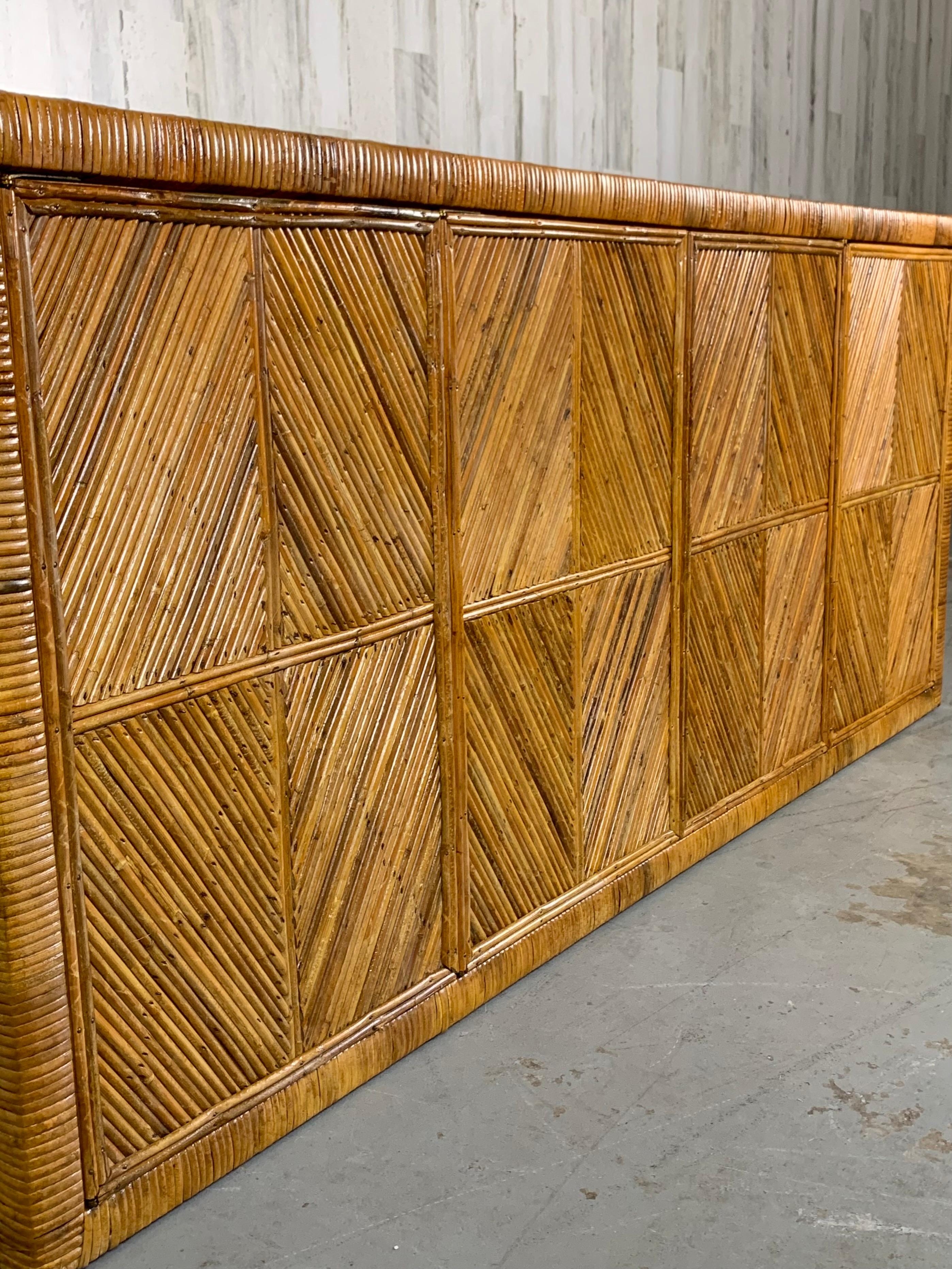 Bamboo Pencil Reed Rattan Diamond Design Credenza