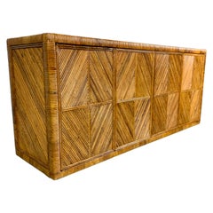 Vintage Pencil Reed Rattan Diamond Design Credenza