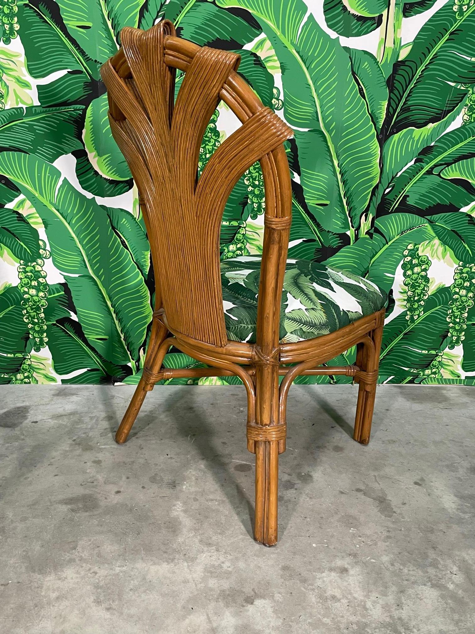 Pencil Reed Rattan Dining Chairs in the Manner of Betty Cobonpue, Set of 4 In Good Condition For Sale In Jacksonville, FL