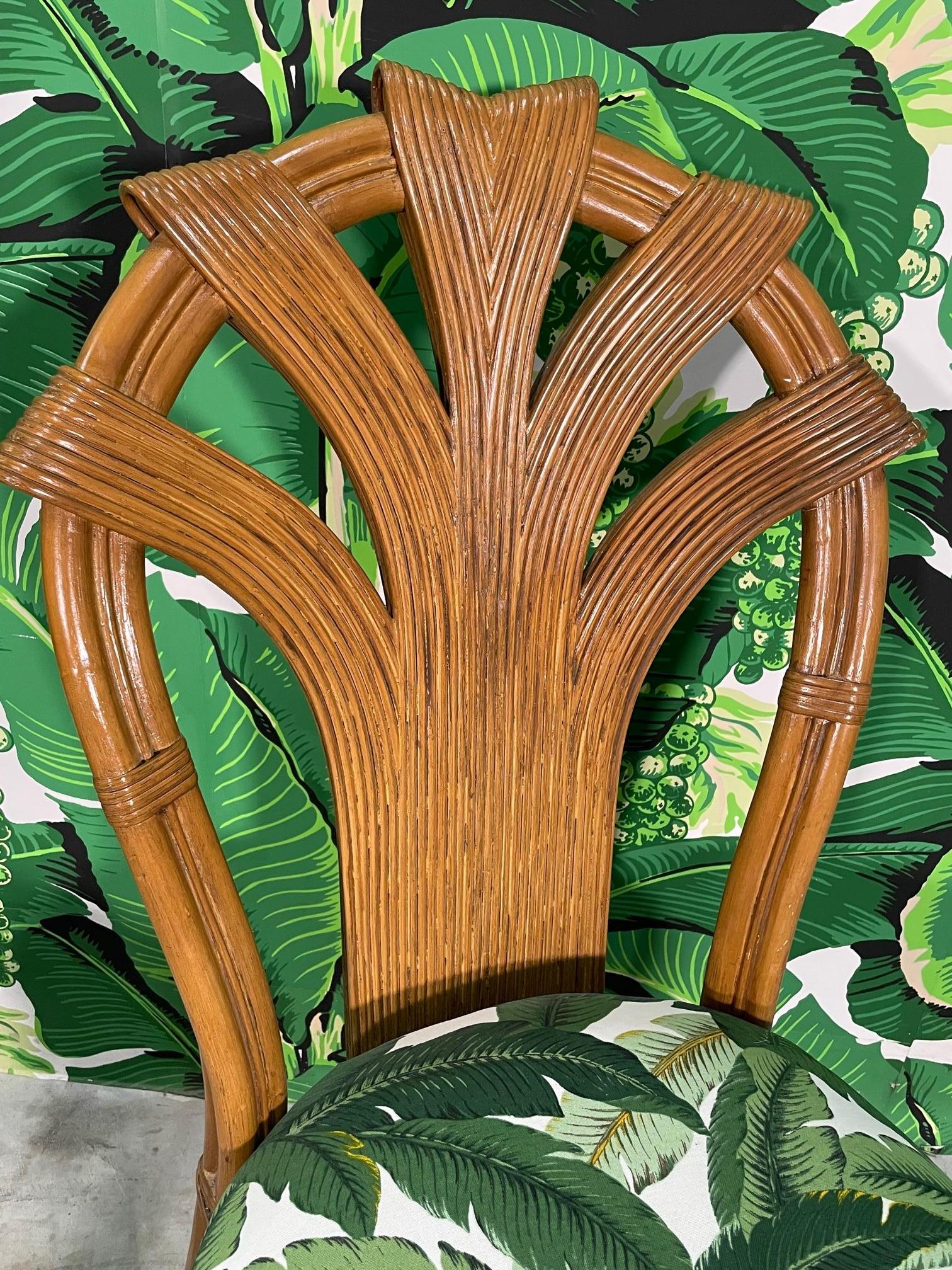 Pencil Reed Rattan Dining Chairs in the Manner of Betty Cobonpue, Set of 4 For Sale 1