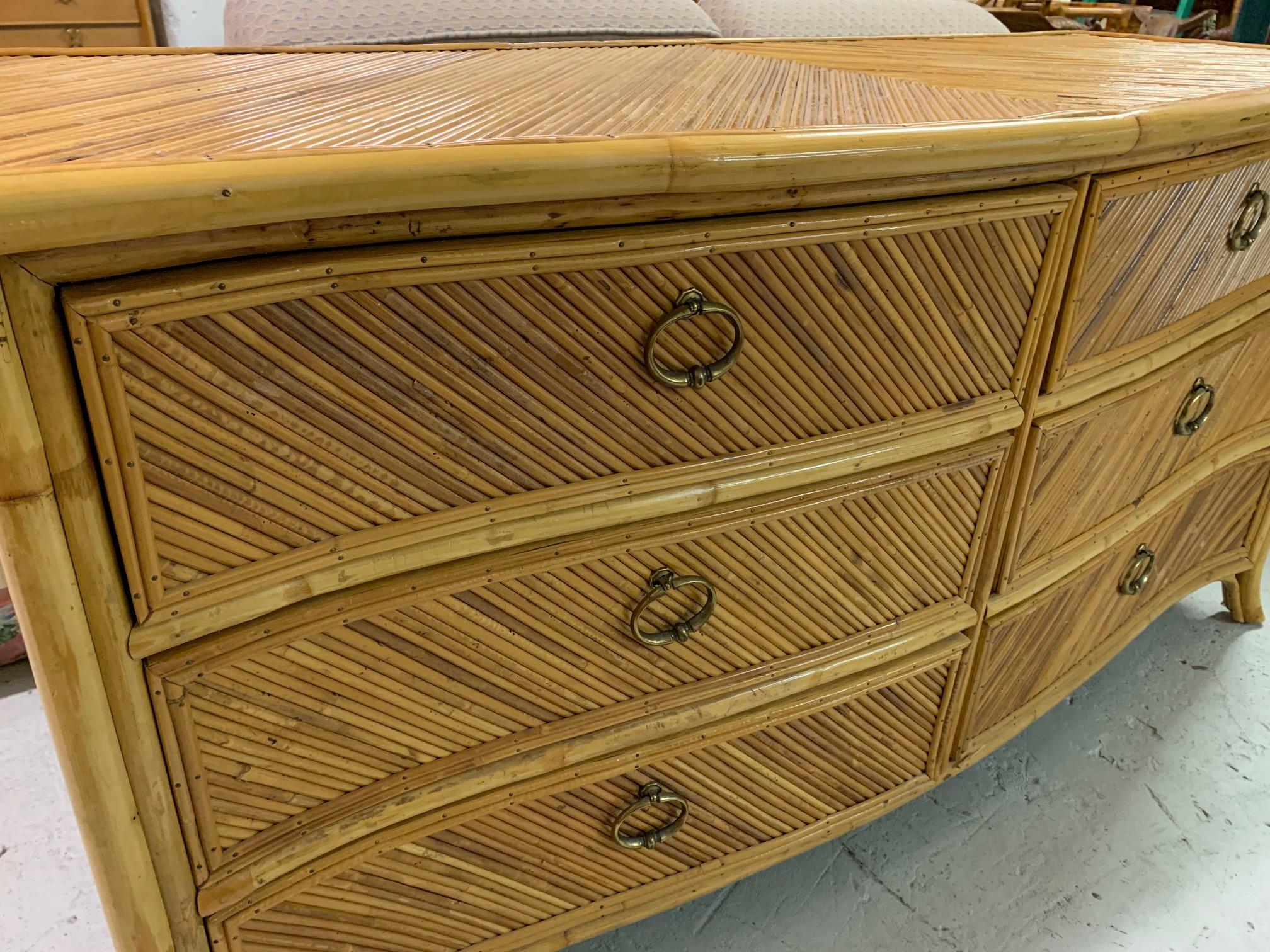 Late 20th Century Pencil Reed Rattan Dresser in the Manner of Gabriella Crespi
