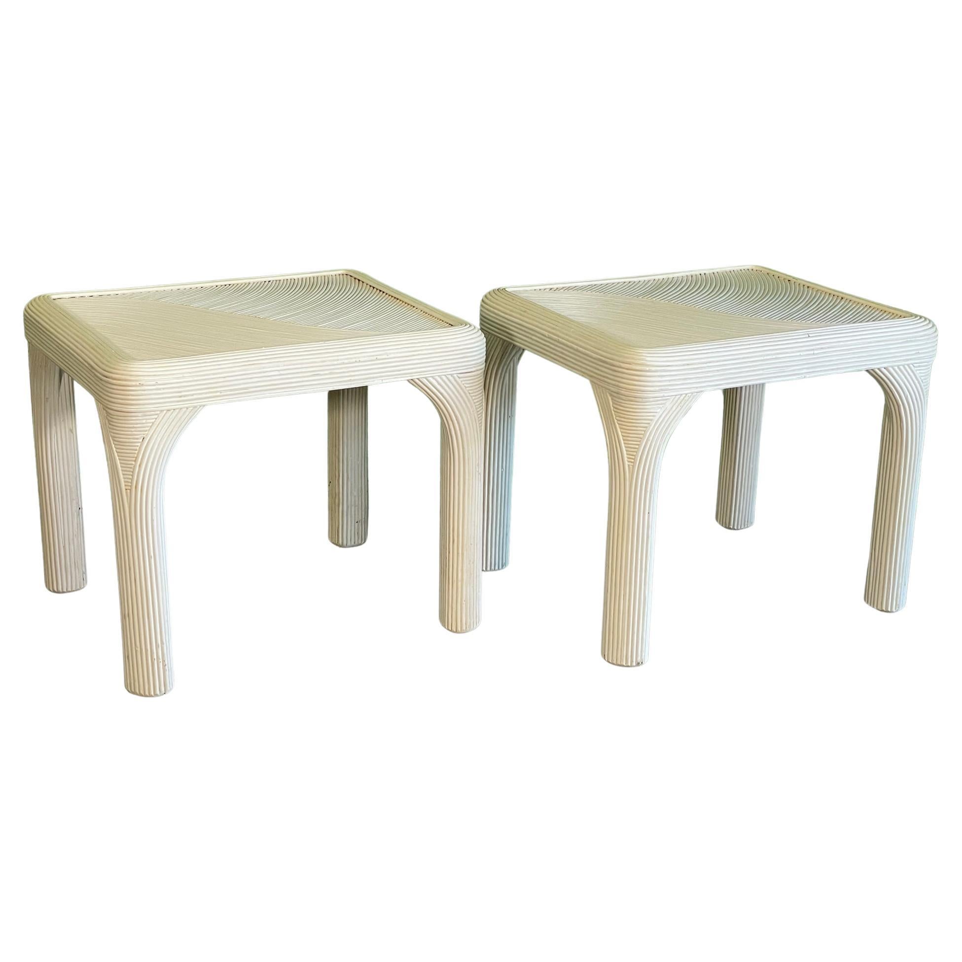 Pencil Reed Rattan End Tables, a Pair