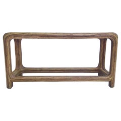 Pencil Reed Rattan Glass Top Console Sofa Table, Gabriella Crespi Style