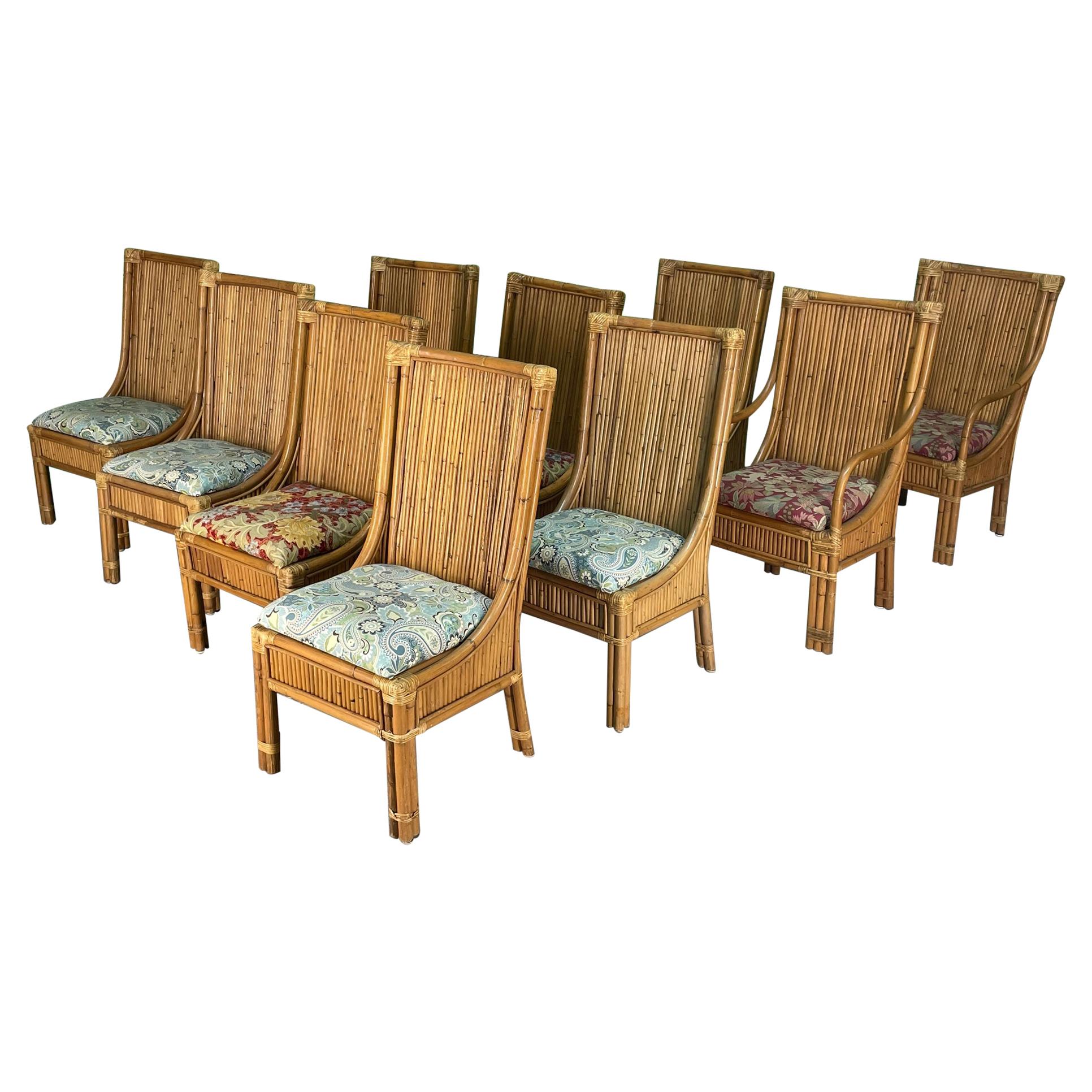 Pencil Reed Rattan High Back Dining Chairs, Set of 10