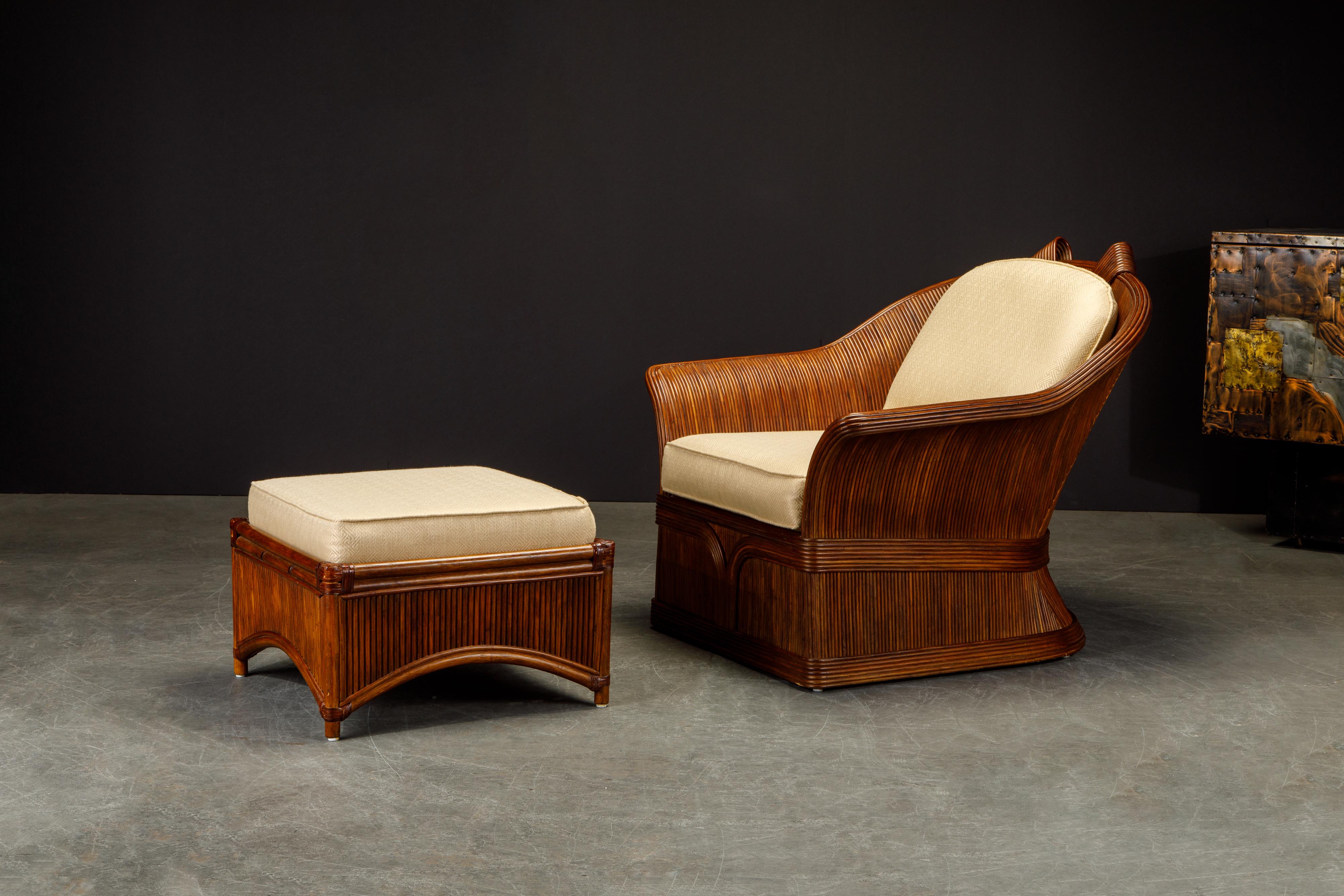 Pencil Reed Rattan Lounge Chair Set Attributed to Betty Cobonpue, circa 1980s 13