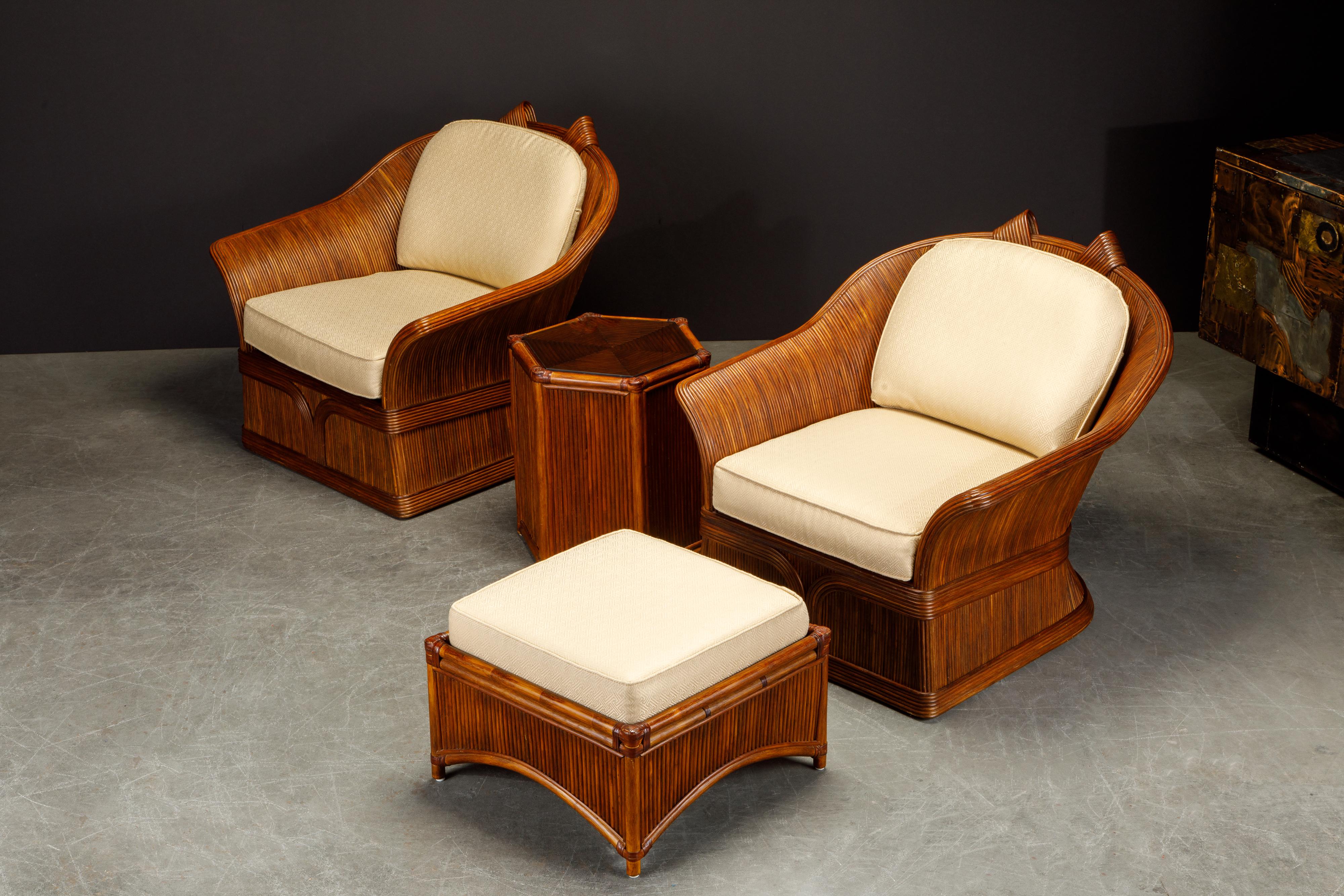 Organic Modern Pencil Reed Rattan Lounge Chair Set Attributed to Betty Cobonpue, circa 1980s