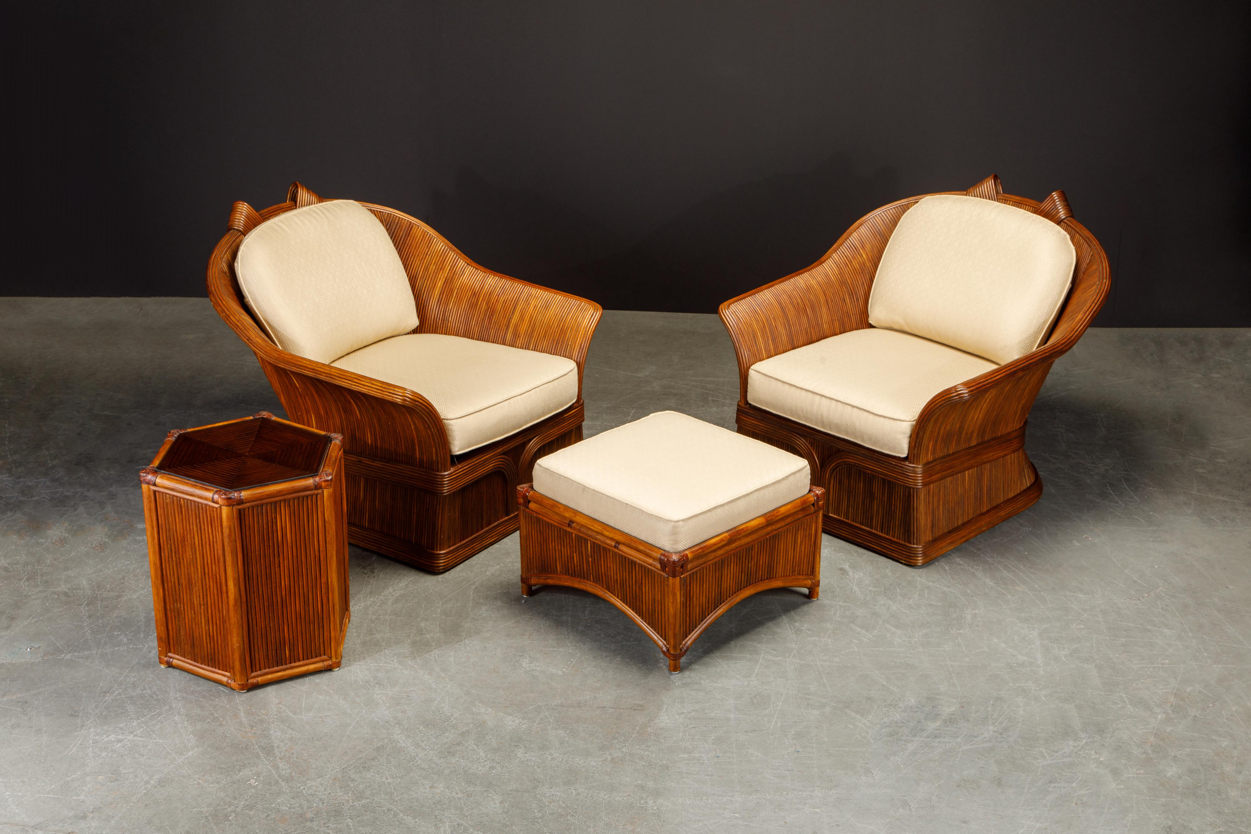 Unknown Pencil Reed Rattan Lounge Chair Set Attributed to Betty Cobonpue, circa 1980s
