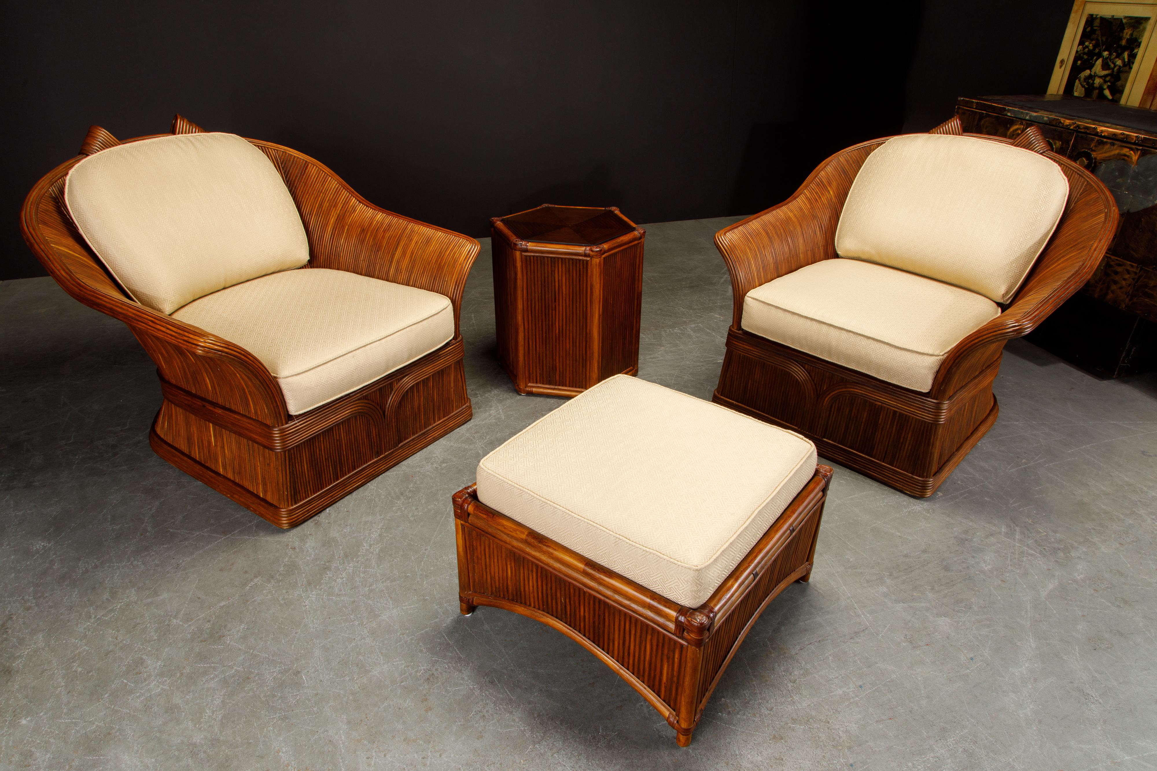 Late 20th Century Pencil Reed Rattan Lounge Chair Set Attributed to Betty Cobonpue, circa 1980s