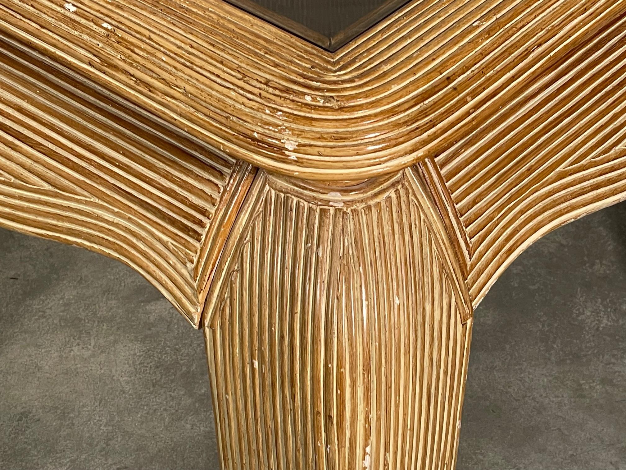 Pencil Reed Rattan Ming Asian End Tables For Sale 3