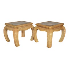 Pencil Reed Rattan Ming Asian End Tables