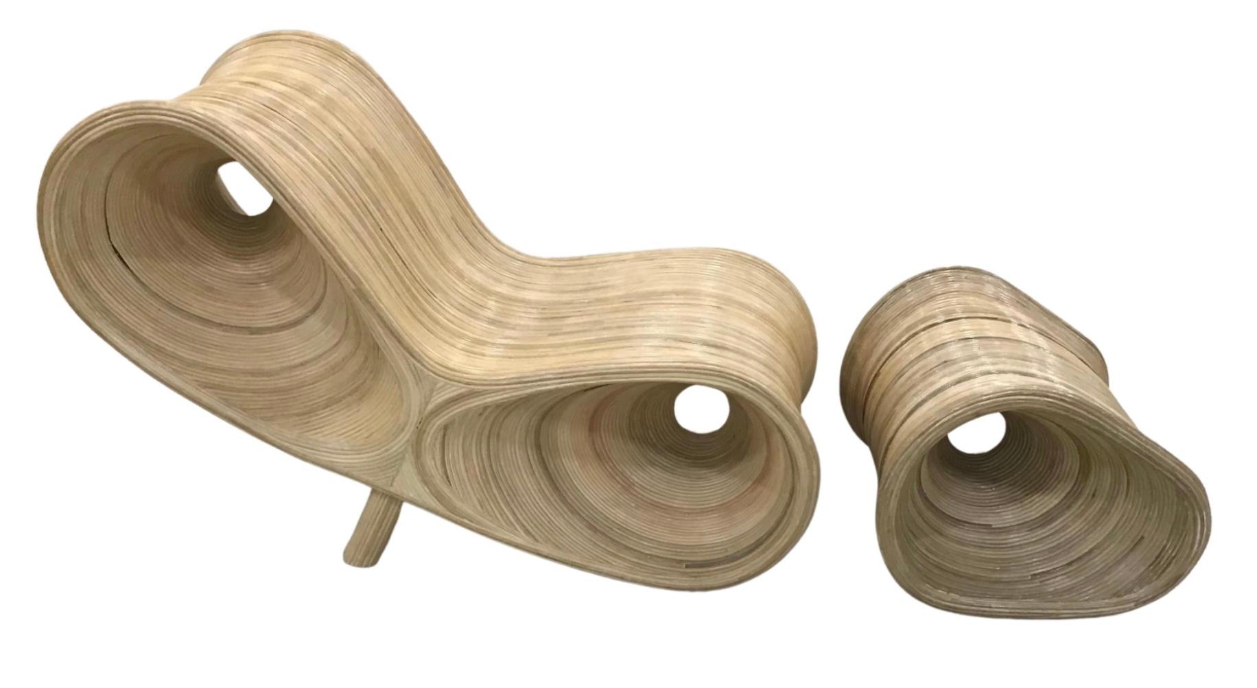 Mid-Century Modern Pencil Reed Rattan Sculptural Ear Chair