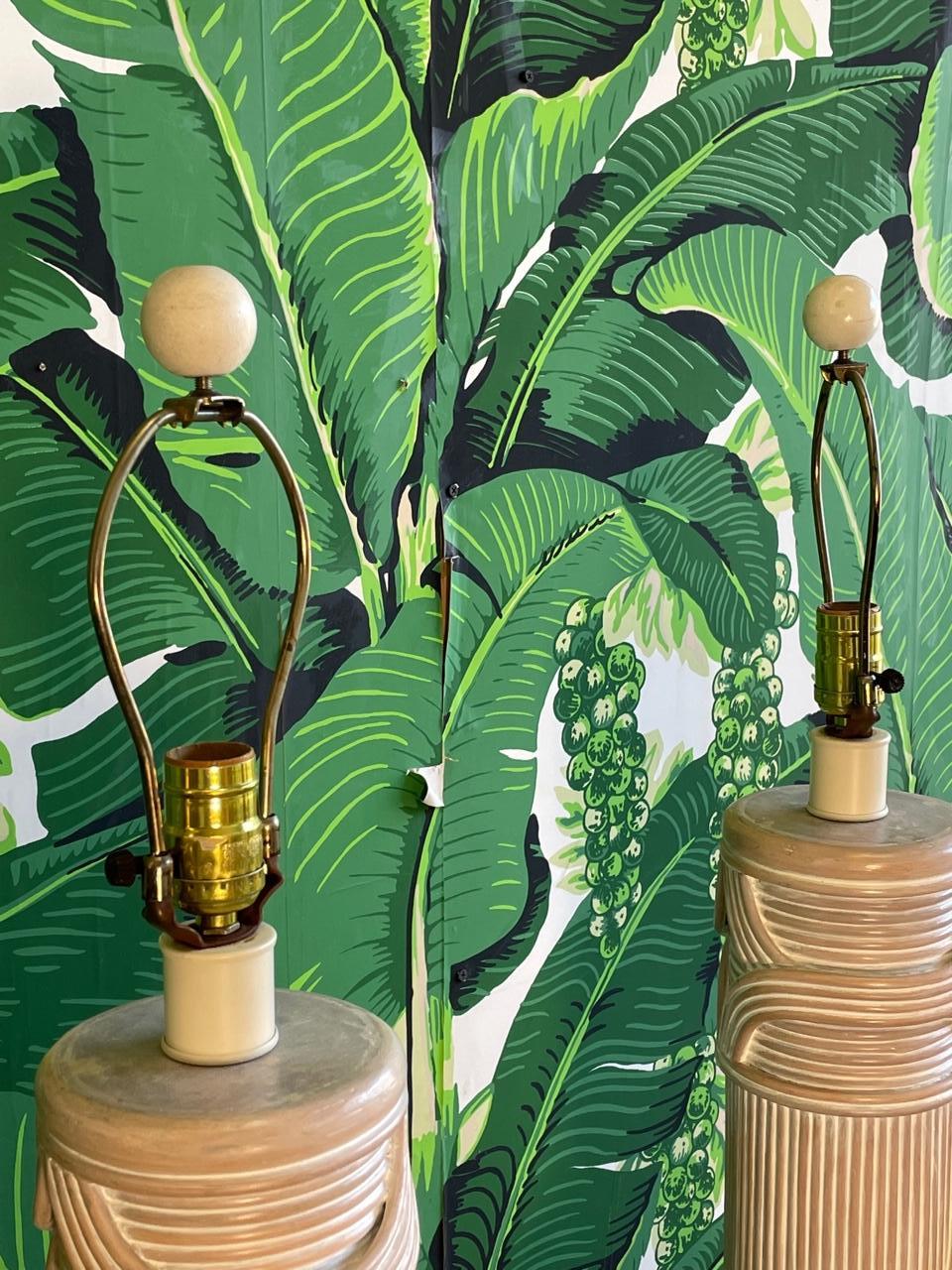 Pencil Reed Rattan Sculptural Ribbon Floor Lamps Attributed to Betty Cobonpue 2