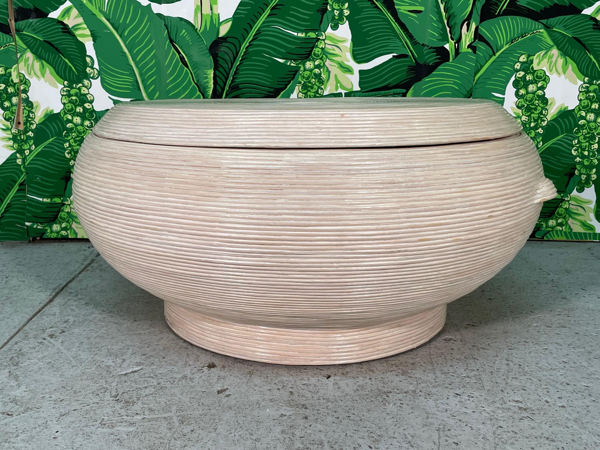 Organic Modern Pencil Reed Rattan Spherical Expanding Coffee Table