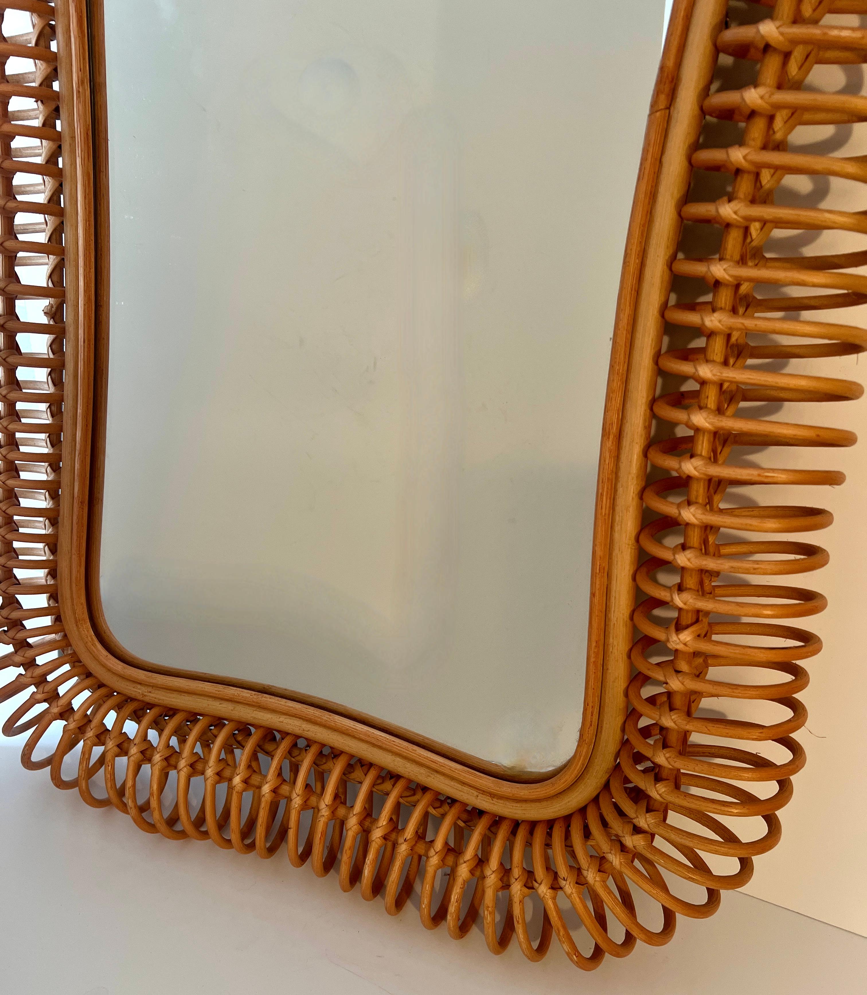 20th Century Pencil Reed Rattan Swirl Around a Woven Intricate Frame