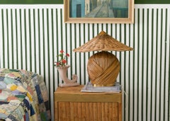 Deco Rattan Table Lamp Mid Century Modern Style