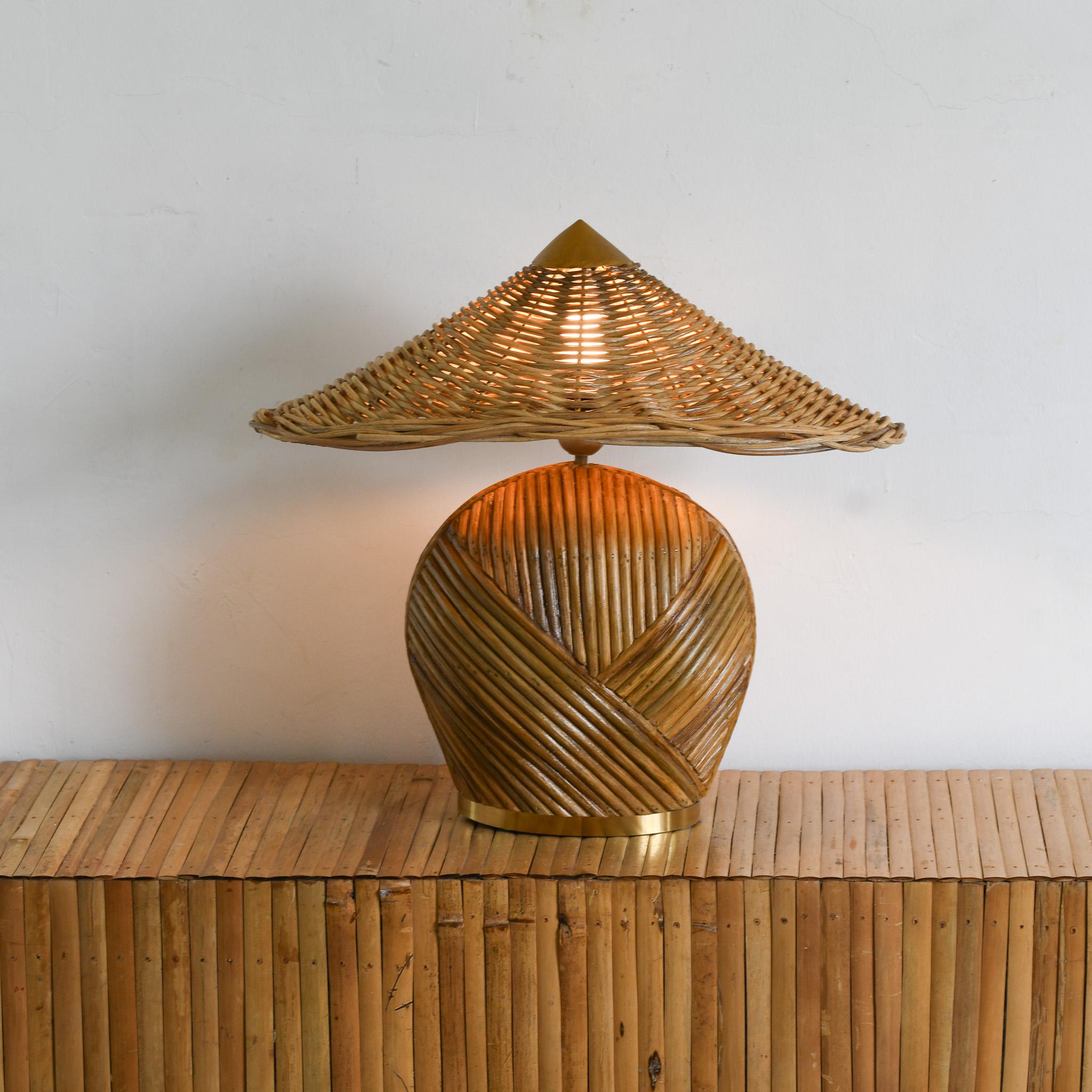 Mid-Century Modern Pencil Reed Rattan Table Lamp mid century modern For Sale