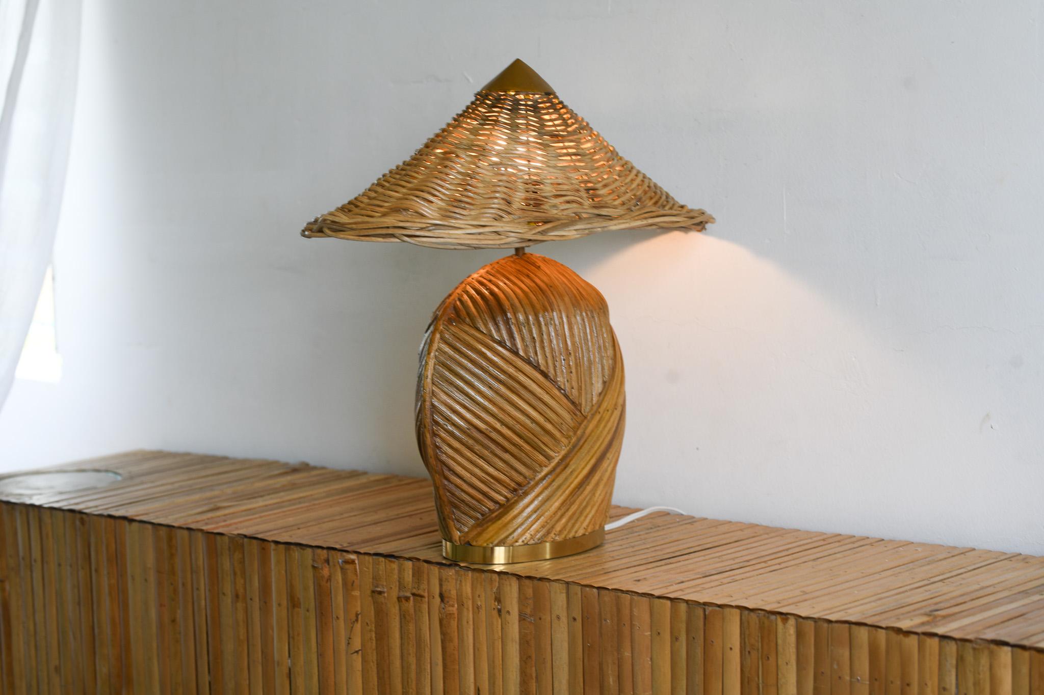 Pencil Reed Rattan Table Lamp mid century modern For Sale 1