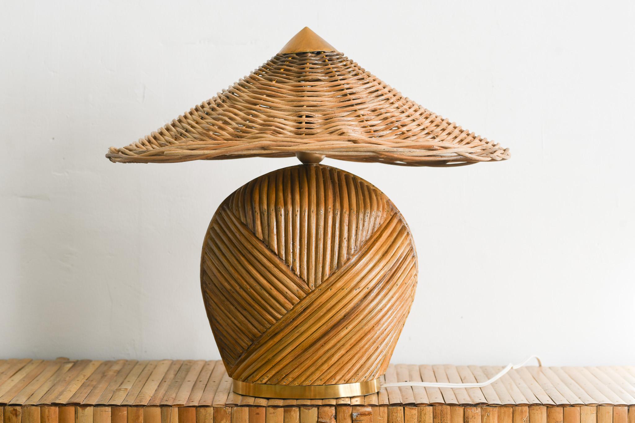 Late 20th Century Pencil Reed Rattan Table Lamp mid century modern For Sale