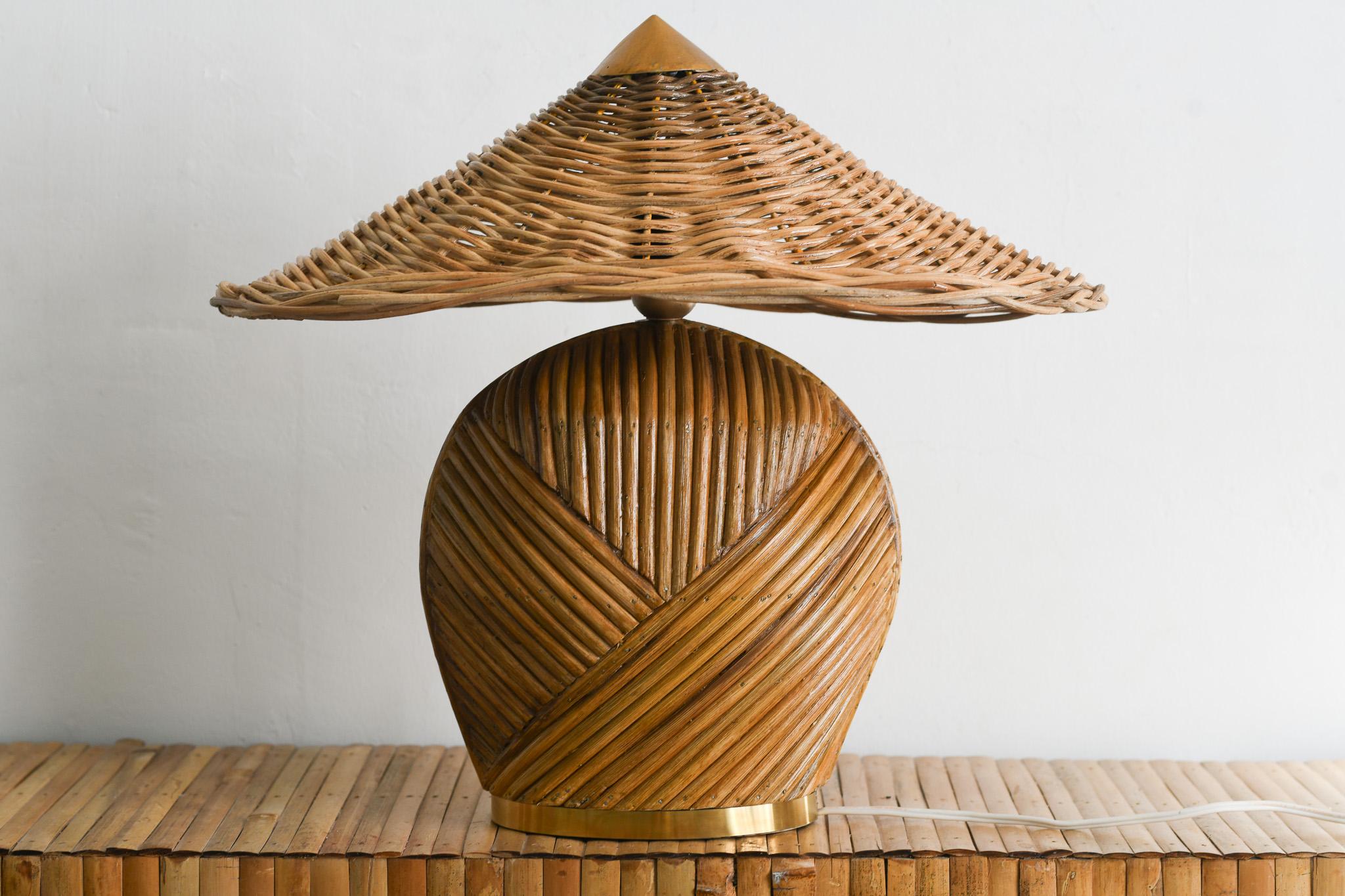 Pencil Reed Rattan Table Lamp mid century modern For Sale 2