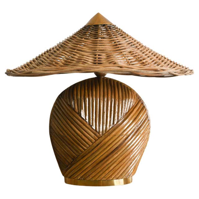 Shroom Rattan Pencil Reed Table Lamp Mid Century Modern For Sale at 1stDibs
