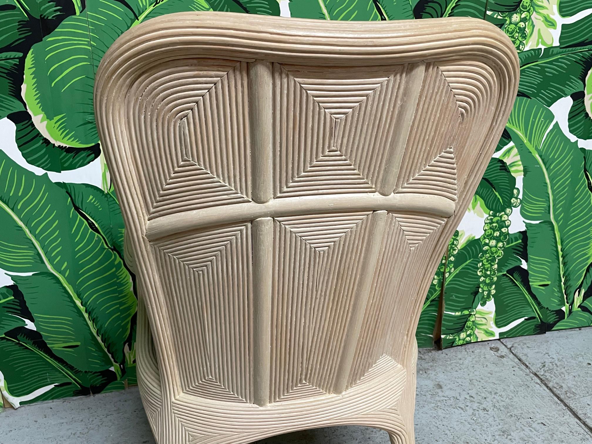 20th Century Pencil Reed Rattan Upholstered Dining Chairs For Sale