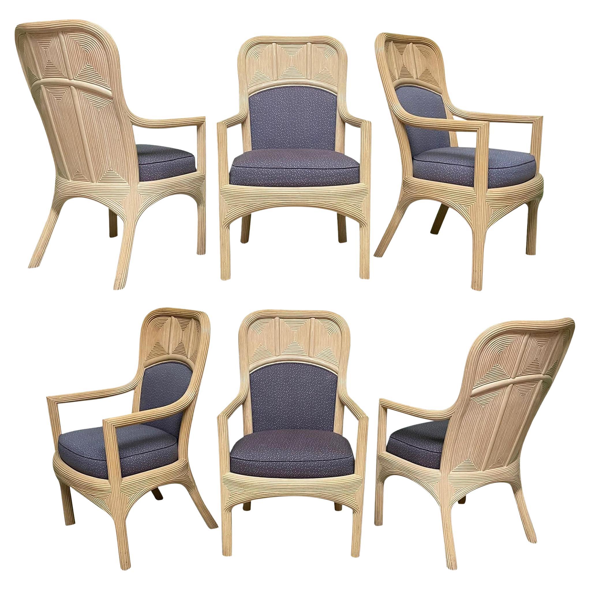 Pencil Reed Rattan Upholstered Dining Chairs