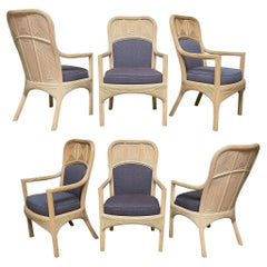 Vintage Pencil Reed Rattan Upholstered Dining Chairs