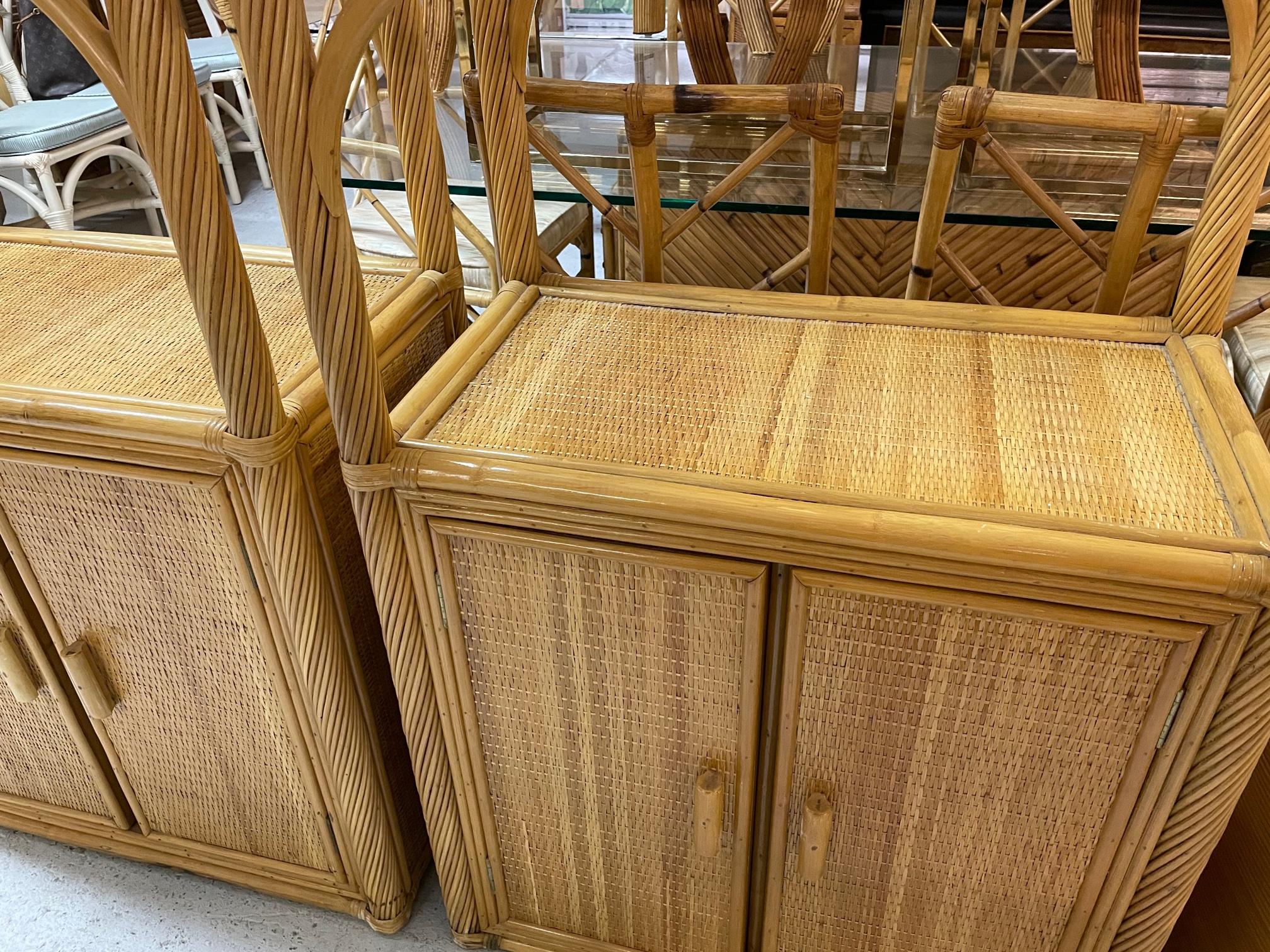 Pencil Reed Rattan Wrapped Etageres, a Pair In Good Condition In Jacksonville, FL
