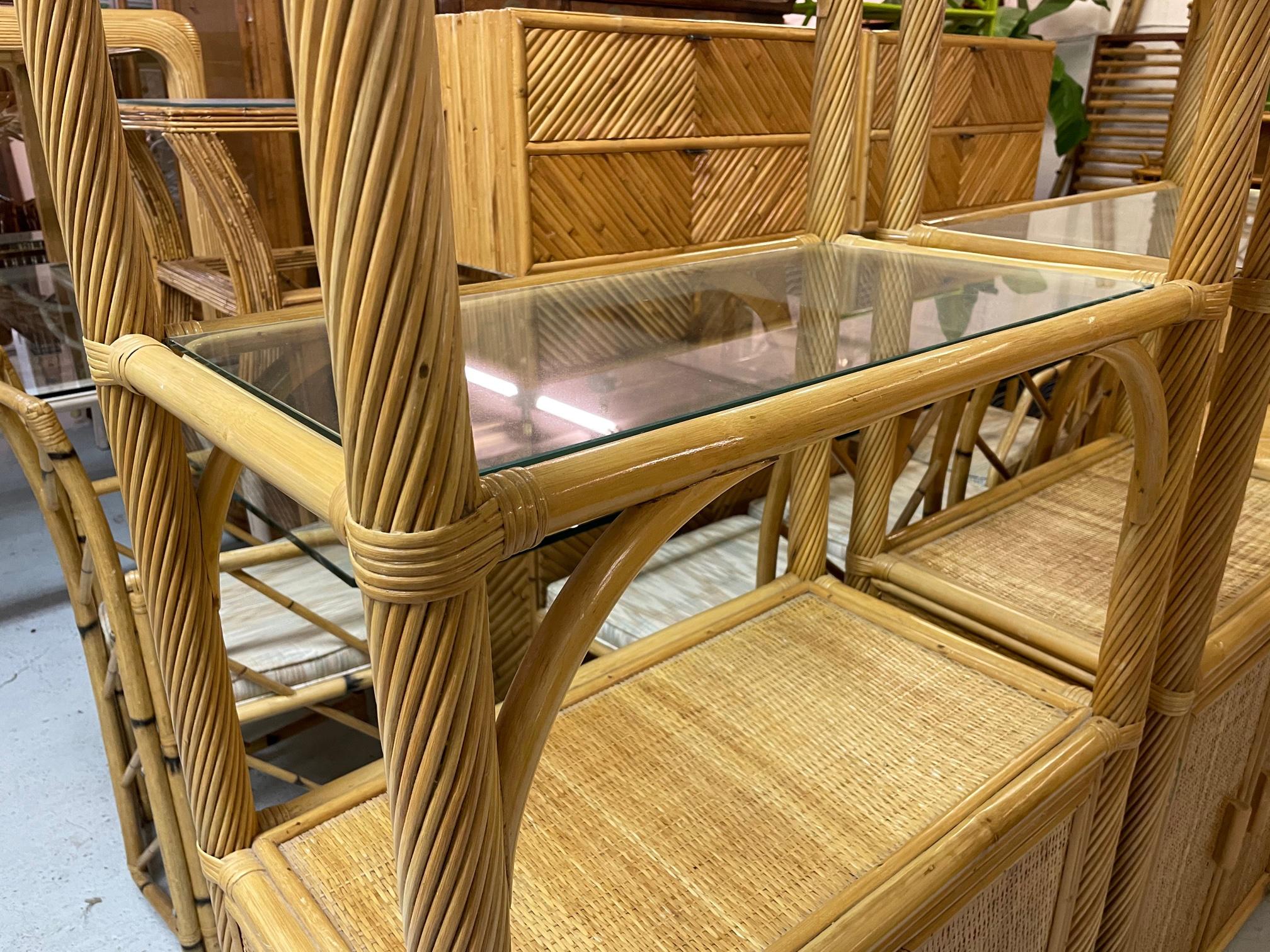 Pencil Reed Rattan Wrapped Etageres, a Pair 1